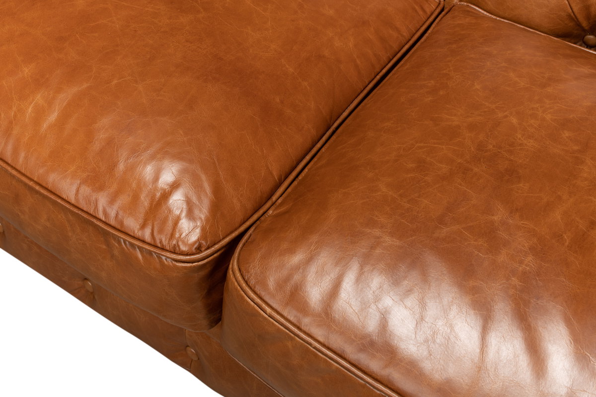Tufted English Club Sofa  Cuba Brown, by Sarreid, 3'2" length x 7'5" width x 2'8" height View 6