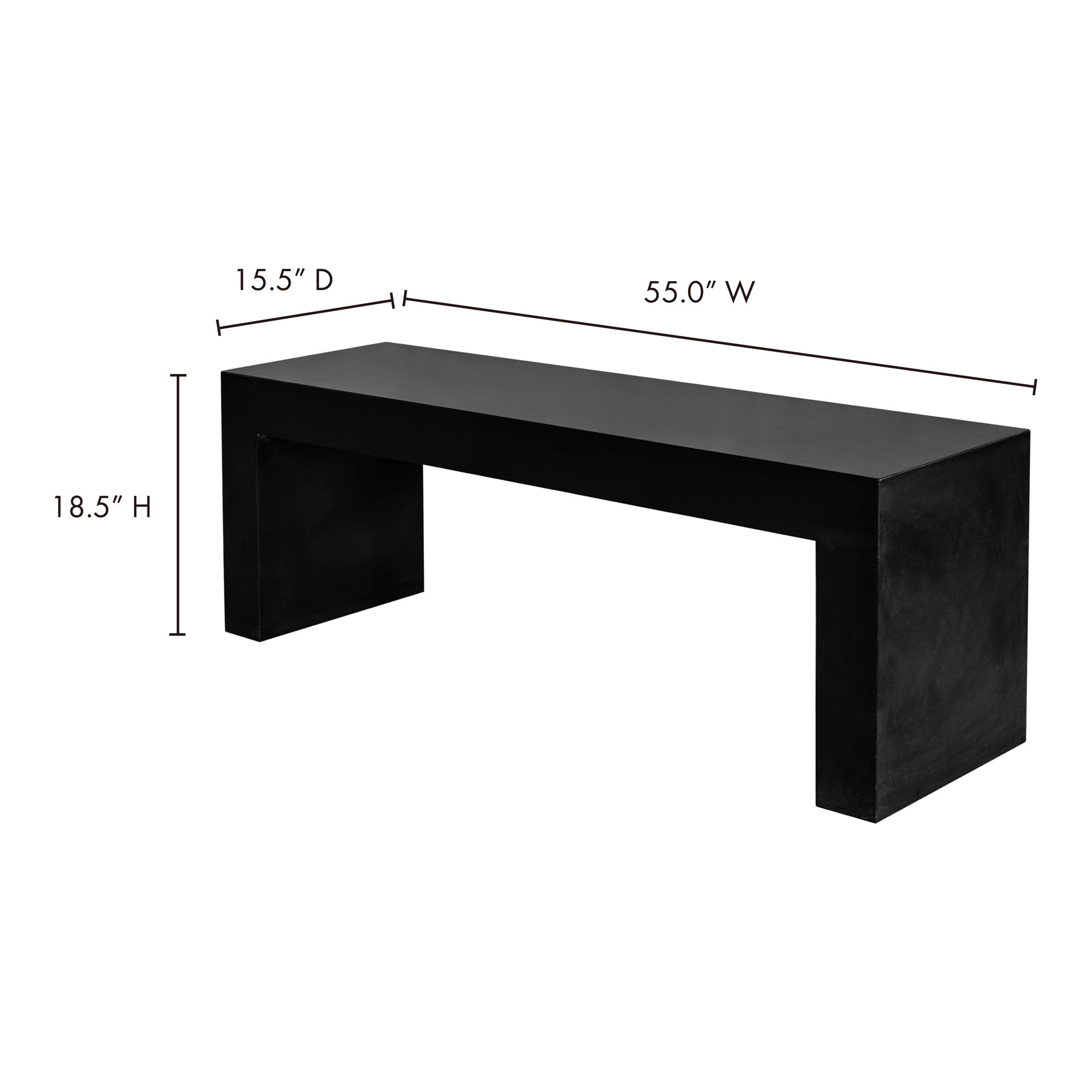 Lazarus Outdoor Bench Black, Benche by Moe's Home, 55.25" width x 18.5" height x 15.75" depth View 6