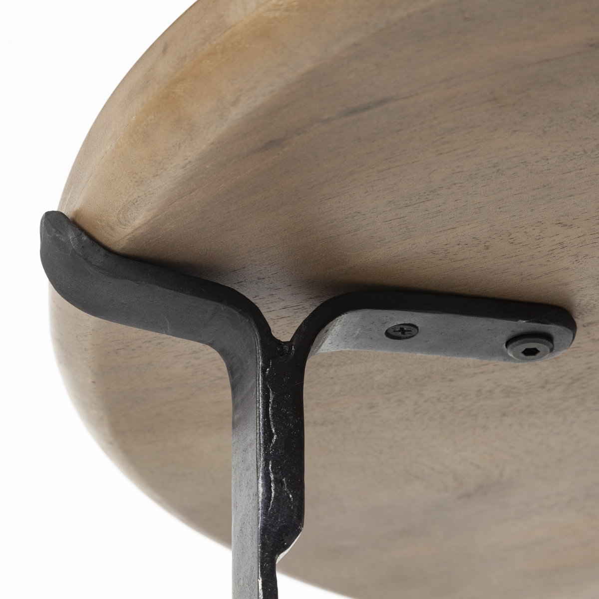 Helios III 20L x 24H Set of Two Round Brown Solid Wood Iron Base Nesting End/Side Tables, Side & End Table by Mercana, 20" length x 20" width x 24" height View 10
