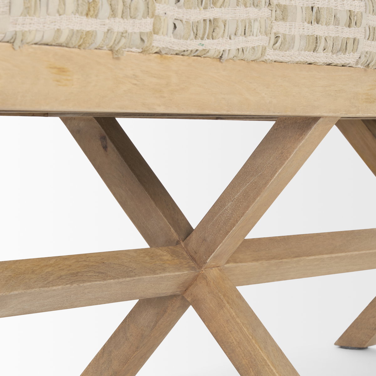 Solis II 50L x 16W Brown Base Beige Woven Leather Cushion Accent Bench, Benche by Mercana, 50" length x 15.75" width x 18.75" height View 8