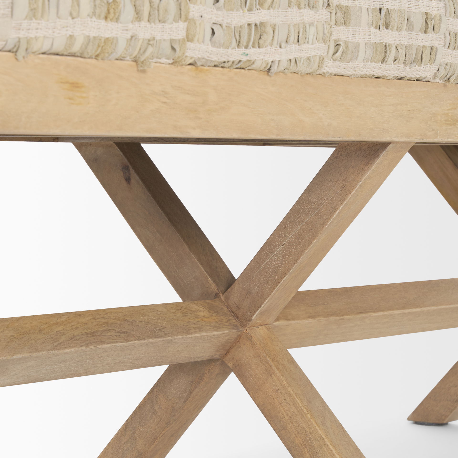 Solis II 50L x 16W Brown Base Beige Woven Leather Cushion Accent Bench large image 