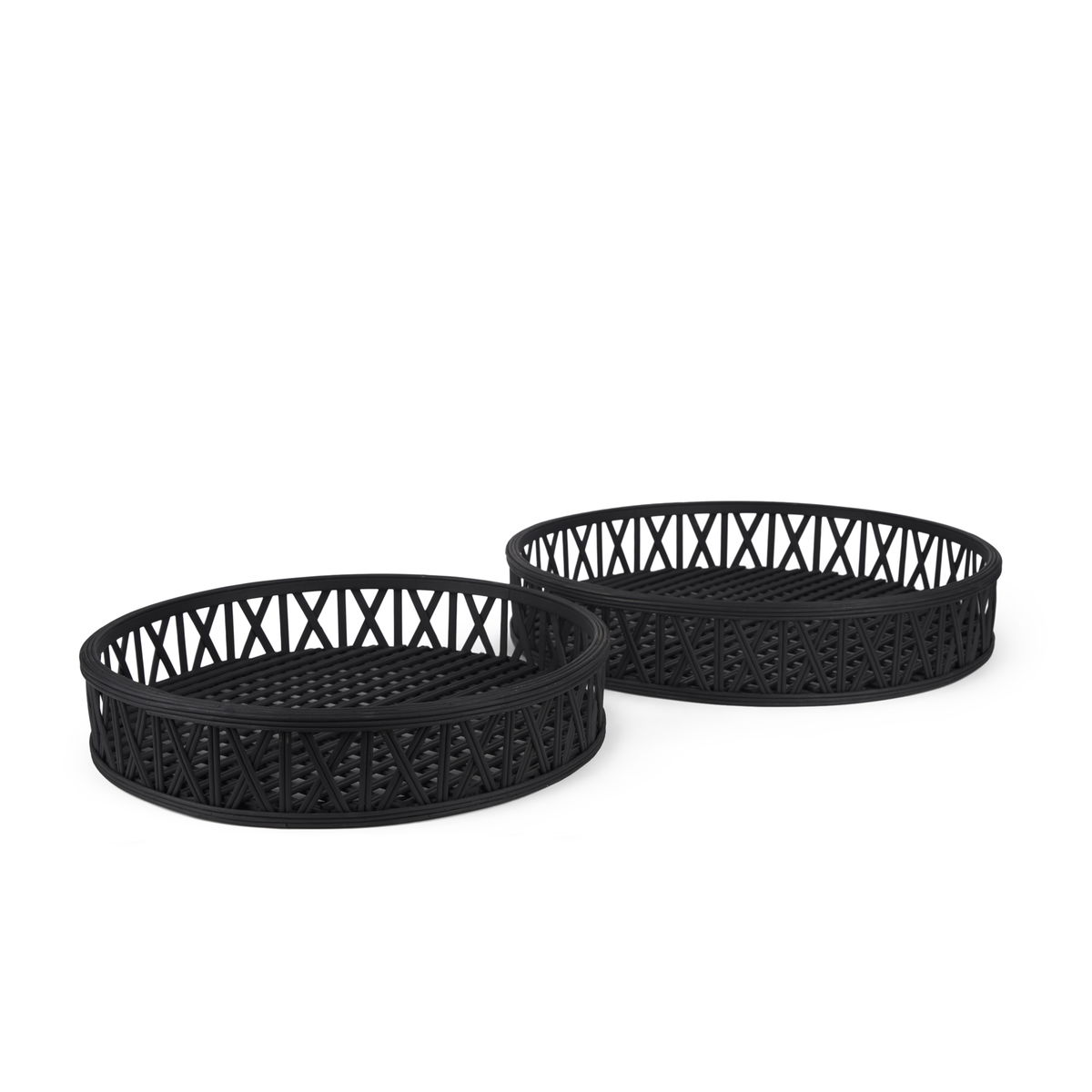 Thea Matte Black Wicker Trays (Set of 2), Decorative Tray by Mercana, 20.47" length x 20.47" width x 3.94" height View 1