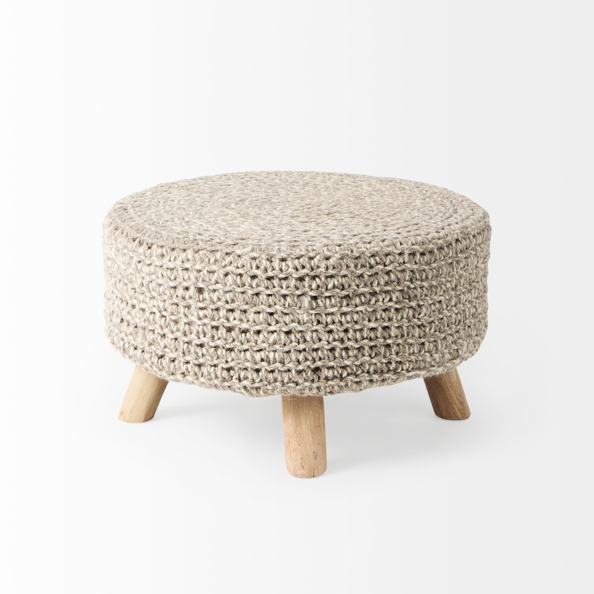Bina   Light Gray 4 Legged Wool Stool, Ottoman by Mercana, 24" length x 24" width x 14" height View 4
