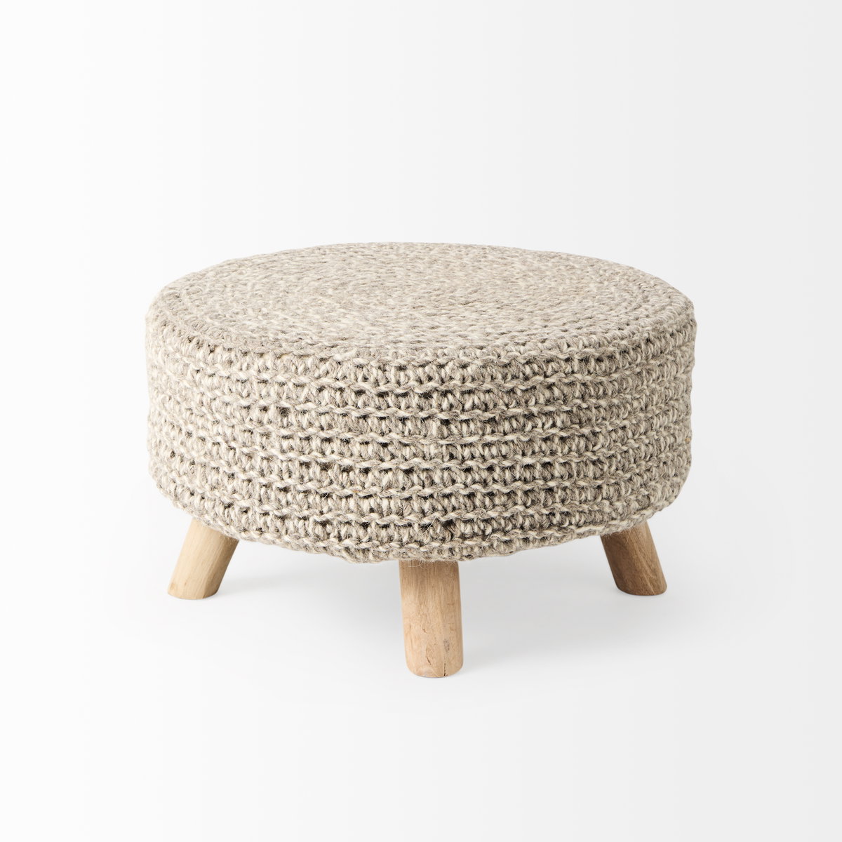 Bina   Light Gray 4 Legged Wool Stool, Ottoman by Mercana, 24" length x 24" width x 14" height View 4