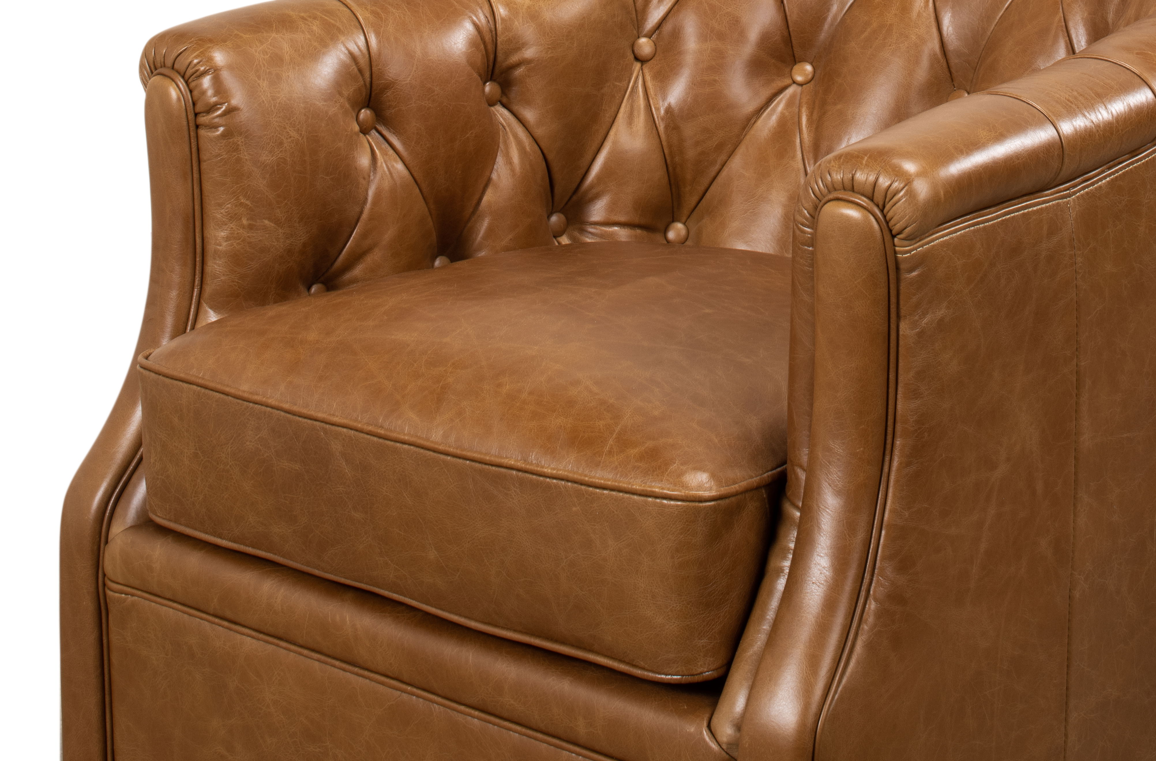 Coolidge Leather Swivel Chair, Cuba Brn, Seating by Sarreid, 30" length x 28" width x 31" height View 8