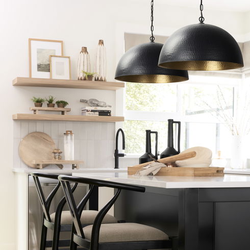 Karina 24" Round Matte Black Hammered Metal Dome Pendant Light