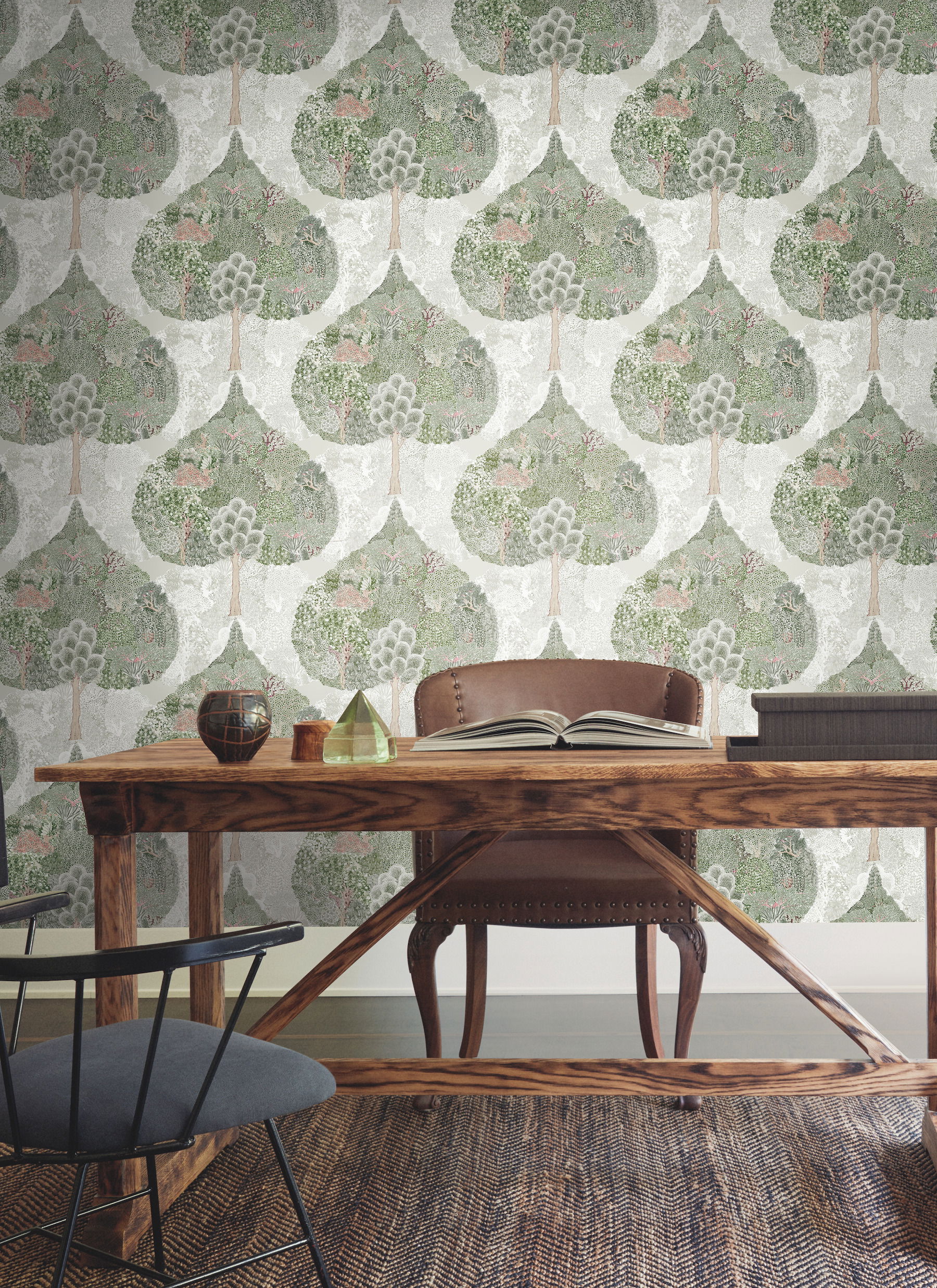 Mystic Forest Green & Coral Wallpaper large image 