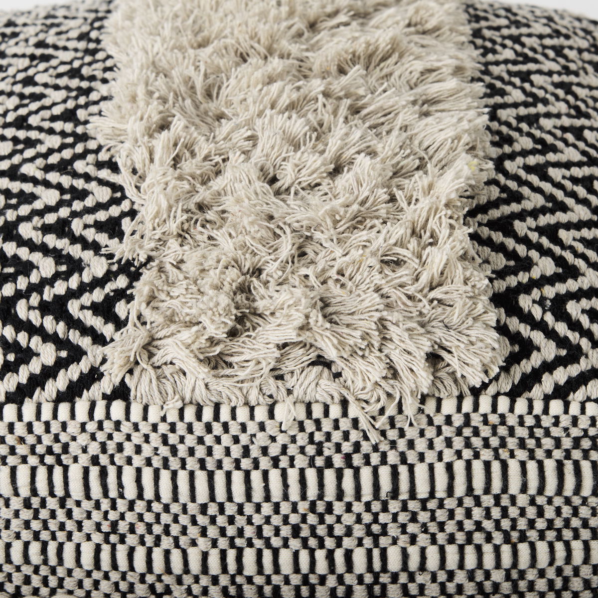 Darika  Black/White/Gray Cotton Pouf, Ottoman by Mercana, 16" length x 16" width x 16" height View 8