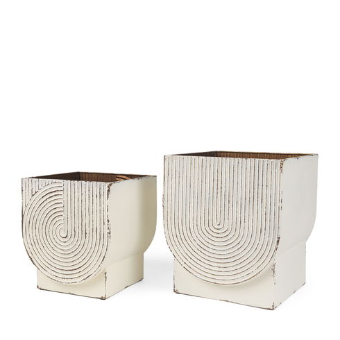Medina Off White with Gold Antiquing Metal Planters (Set of 2)