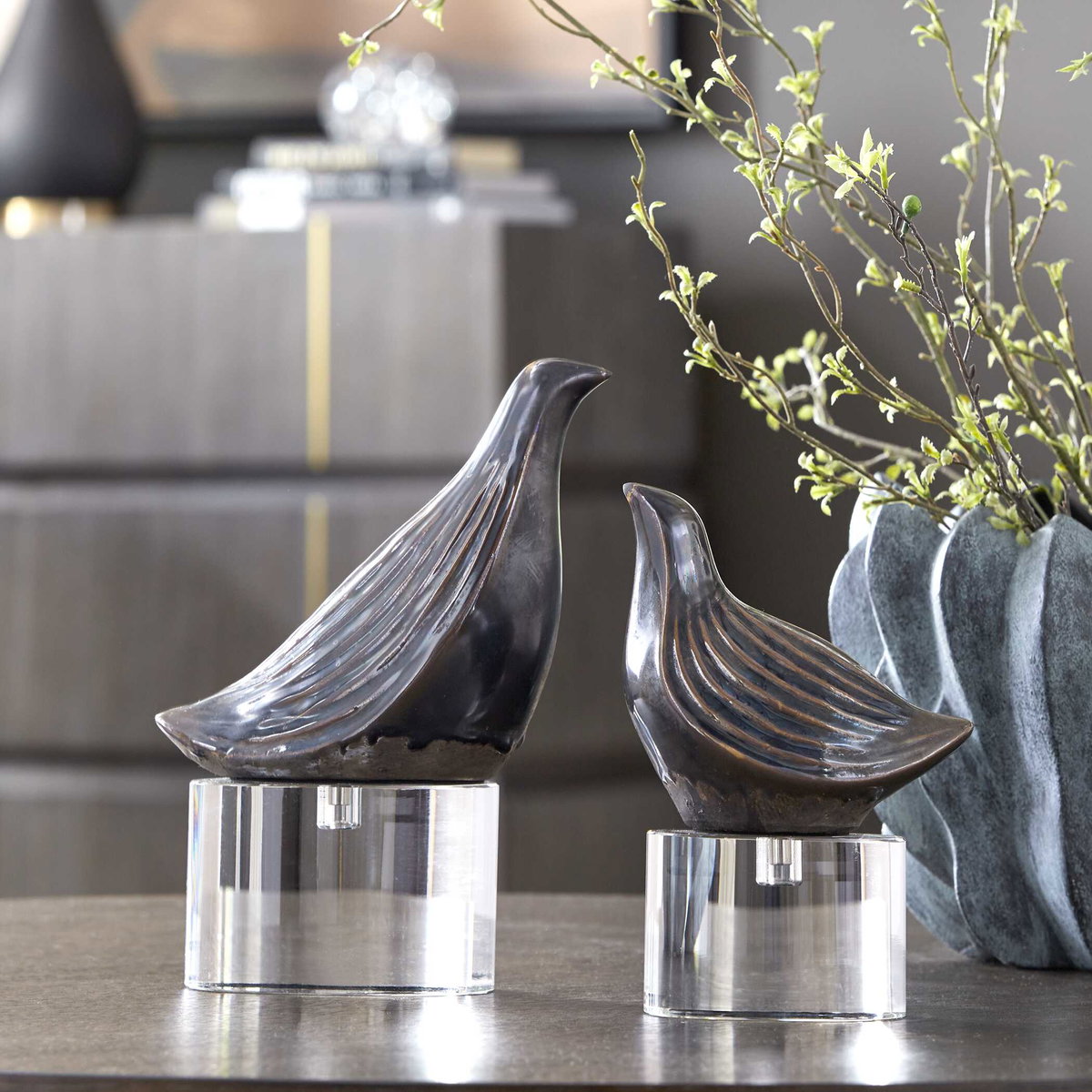 Nesting Bird Gray Sculptures Set/2, Figurines & Statue by Uttermost, 7.5" width x 9.5" height x 3.5" depth View 2