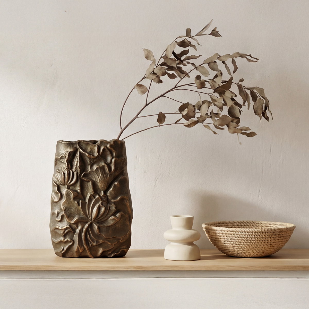 Sabine Cast Aluminum Vase Antique Brass, by Moe's Home, 7.5" width x 11" height x 1.5" depth View 5