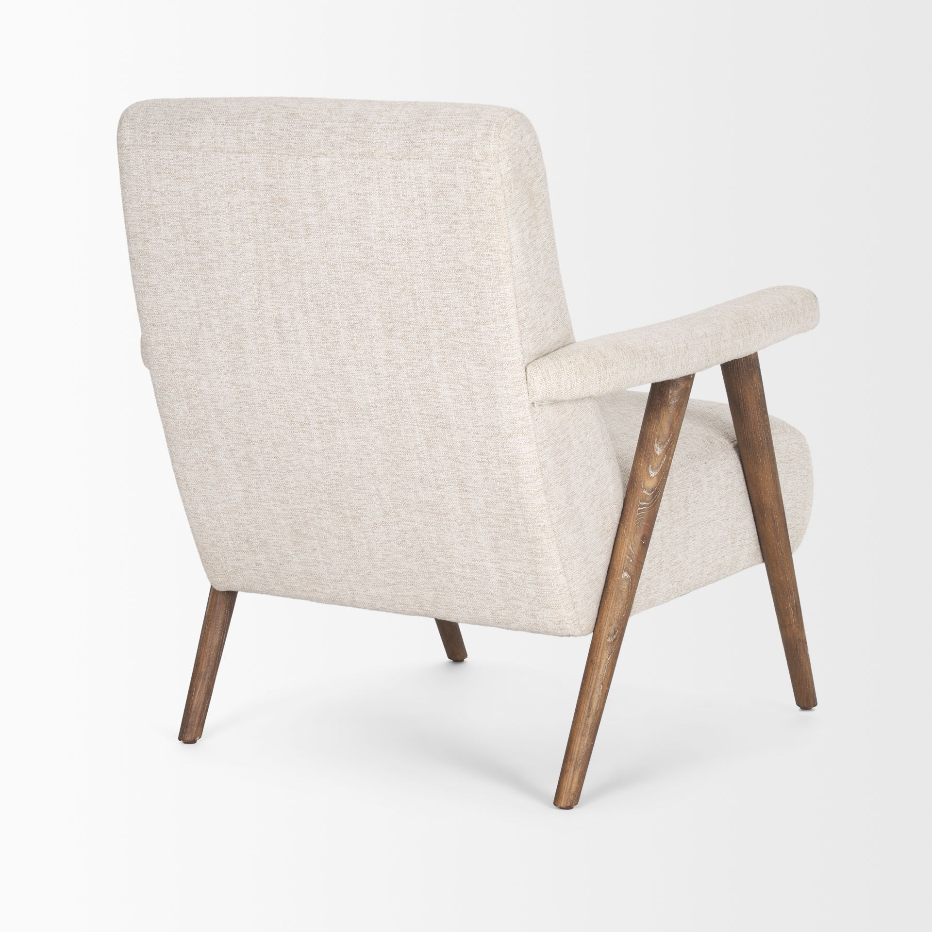 Nico Oatmeal Upholstered with Brown Wood Accent Chair, by Mercana, 25.98" length x 31.89" width x 32.28" height View 10