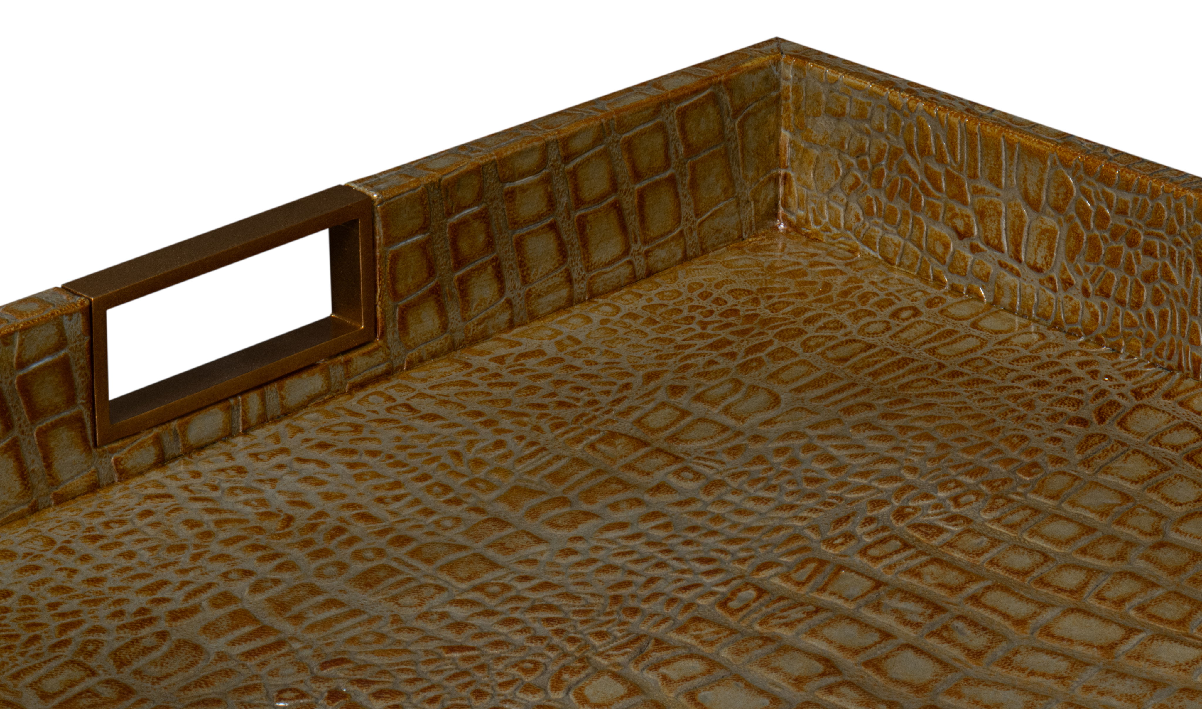 Norton Leather Tray,Croco Leather,Ant Gr, Decor by Sarreid, 24" length x 18" width x 2.5" height View 7