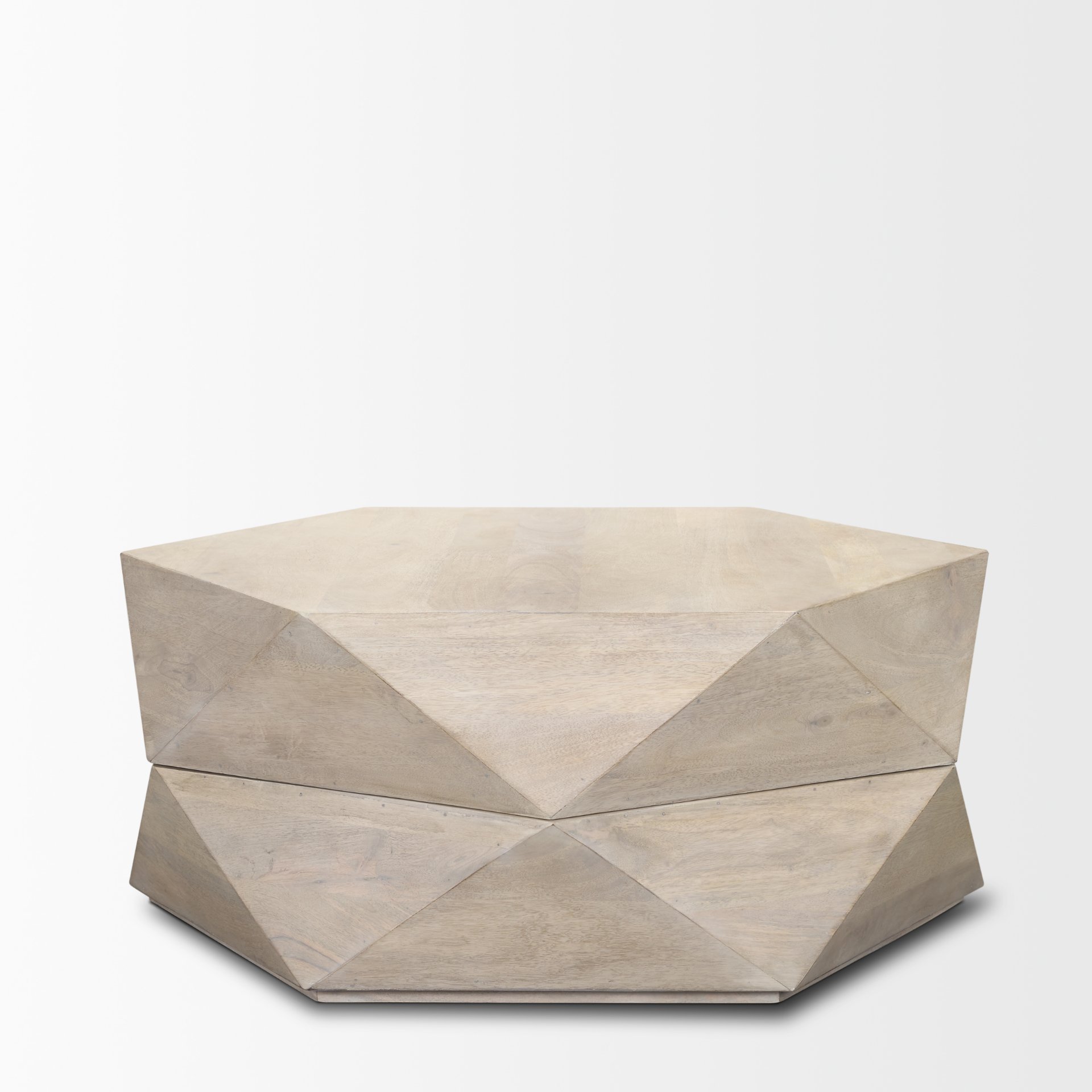 Arreto Hexagonal Hinged Solid Wood Top and Base Coffee Table, by Mercana, 36" length x 36" width x 15" height View 6
