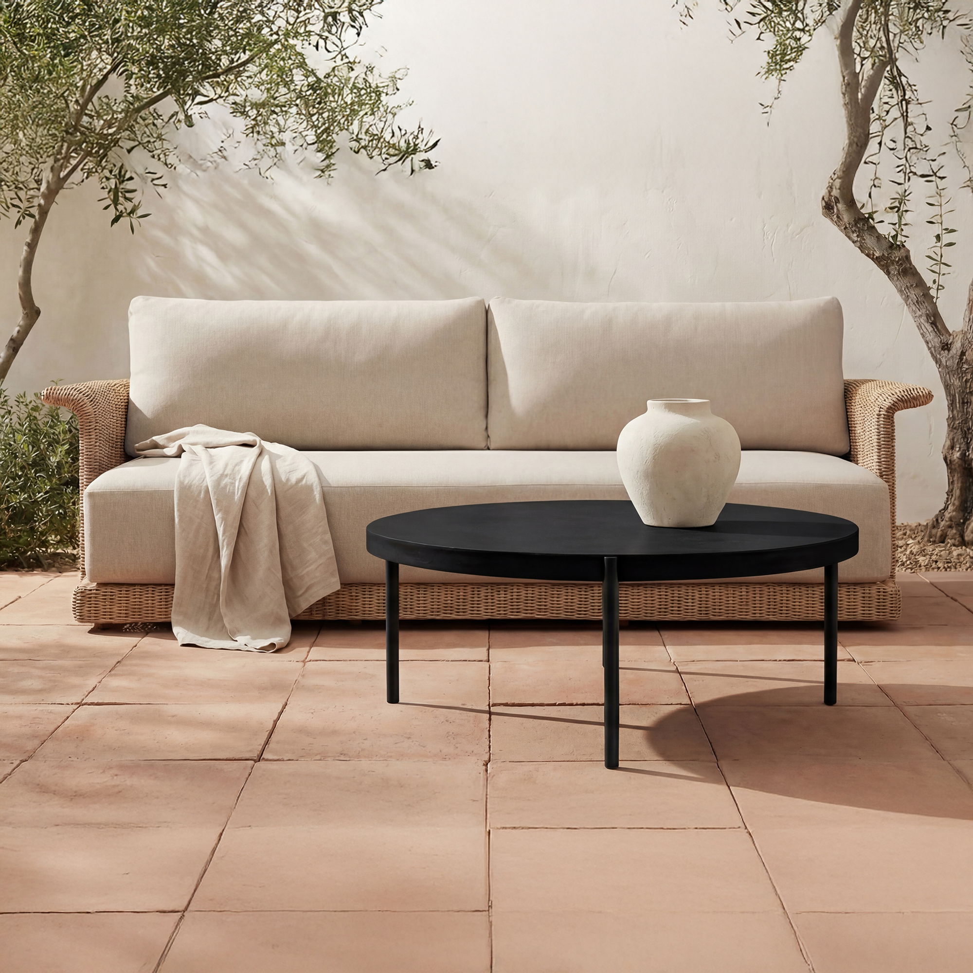 Mendez Outdoor Coffee Table Black, Outdoor Table by Moe's Home, 3' width x 1'3.75" height x 3' depth View 5