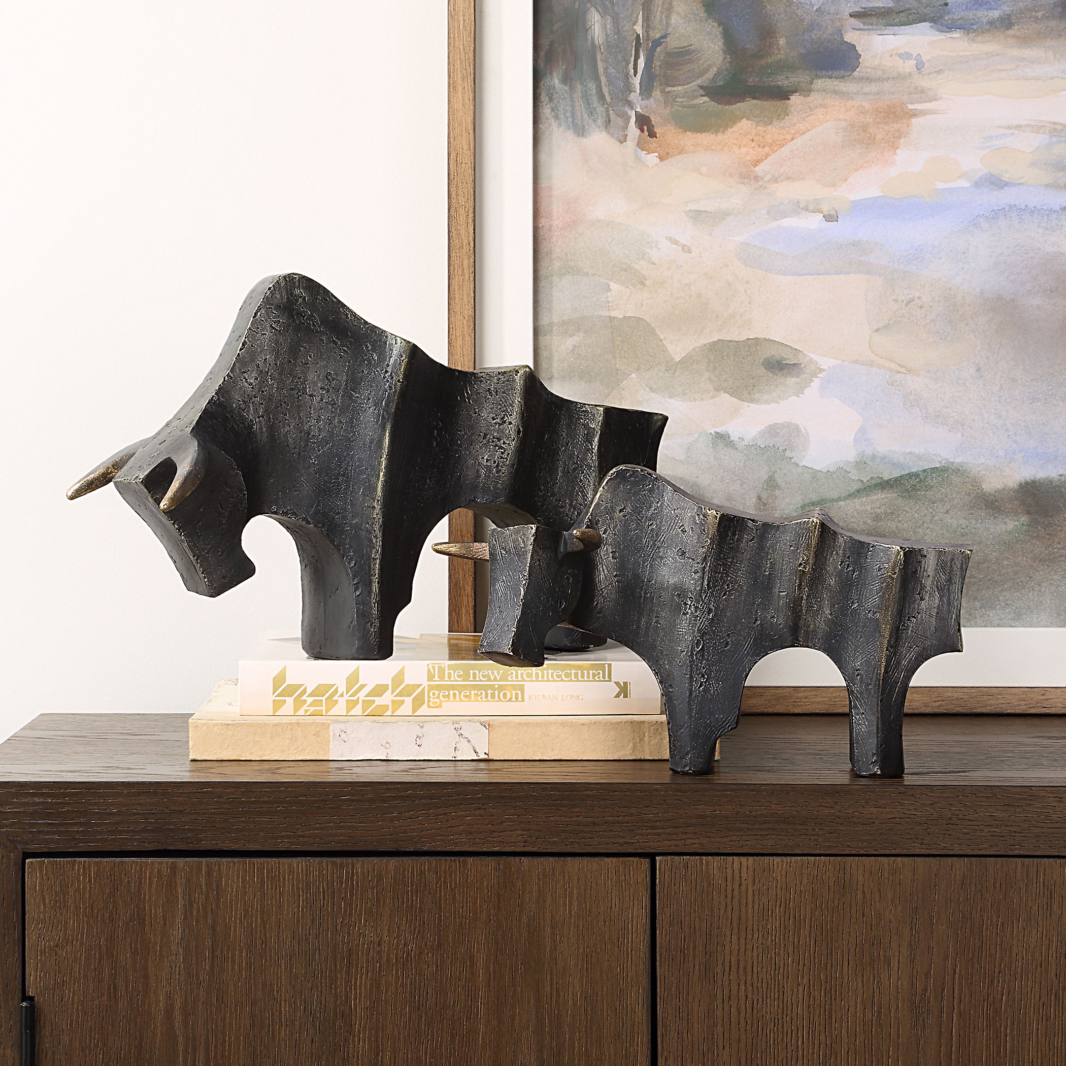 Regal Bull Bronze Sculptures Set/2 large image 