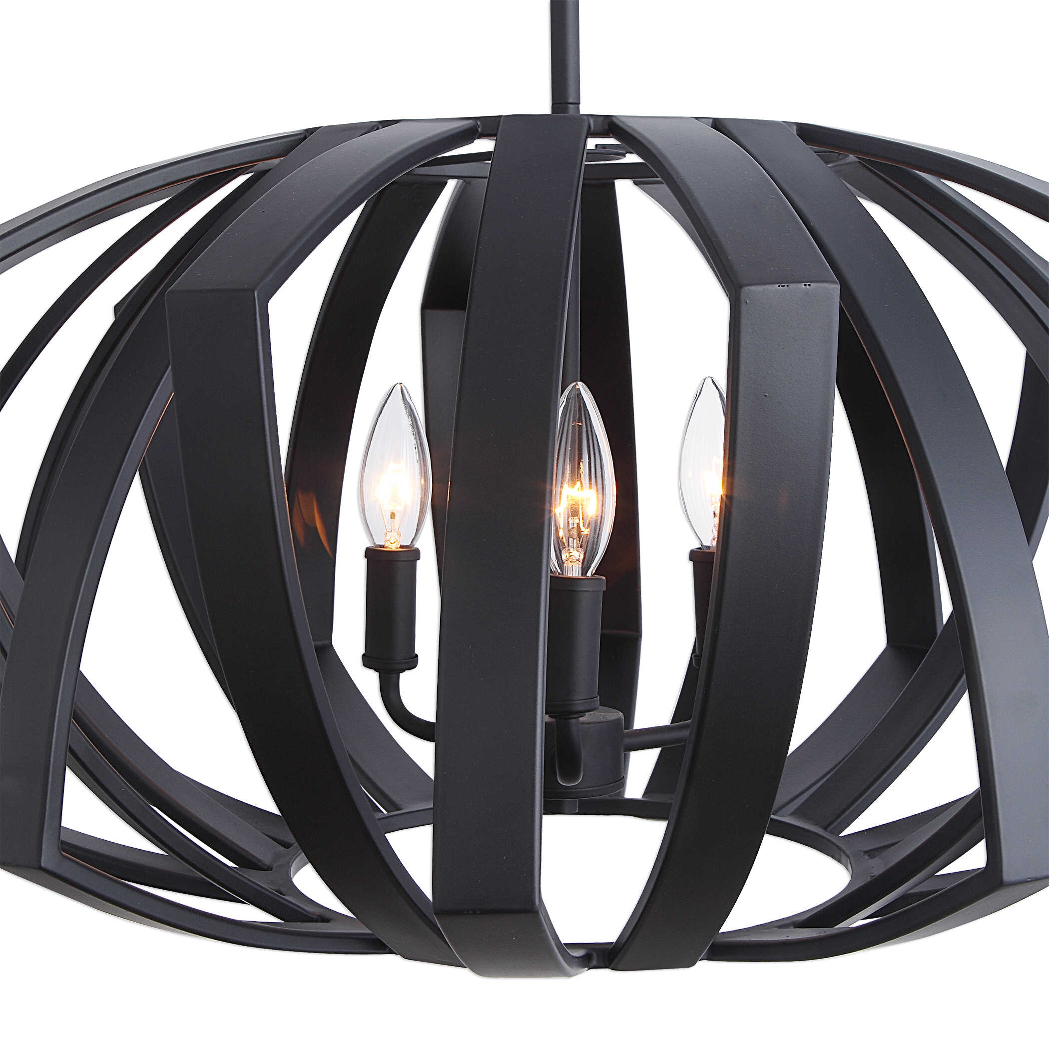 Thales Black Geometric 3 Light Pendant, Ceiling Light by Uttermost, 22" width x 13" height x 22" depth View 5