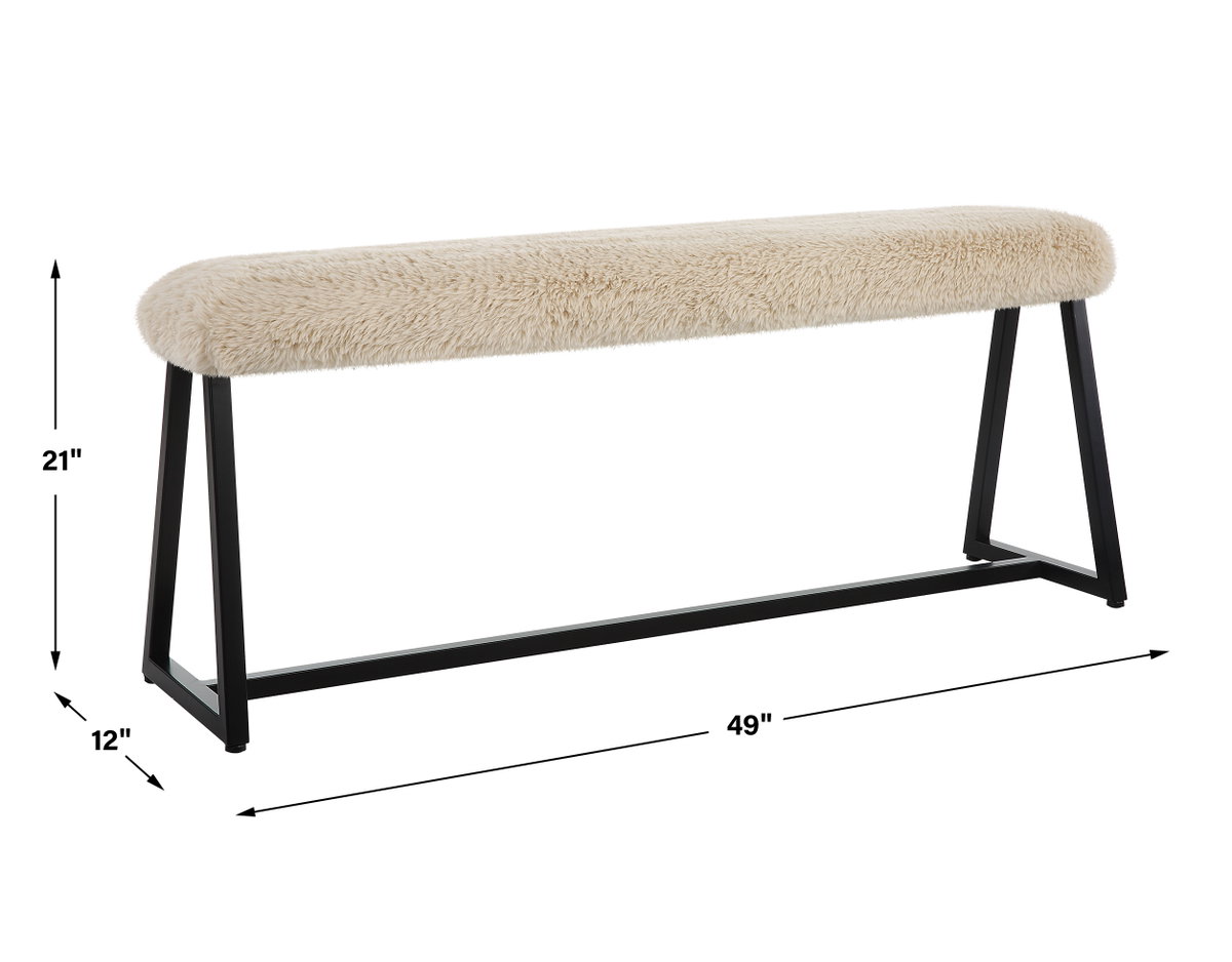 Taupo Sheepskin Bench, Benche by Uttermost, 49" width x 21" height x 12" depth View 3