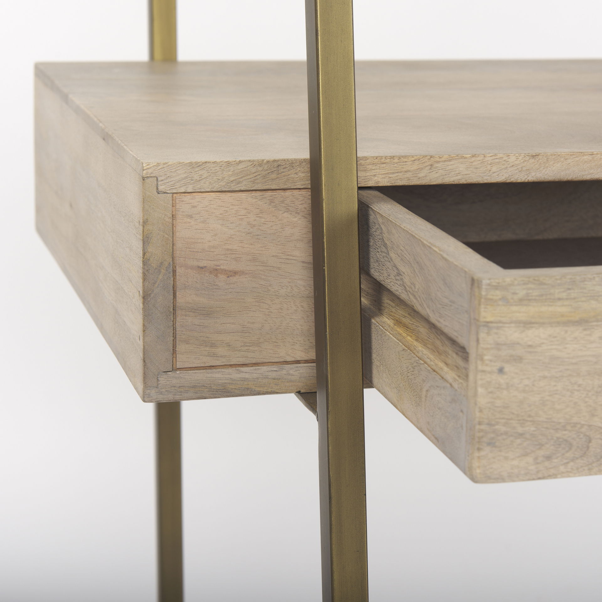 Cordell  42.0L x 25.0W x 78.0H Light Brown Wood with Gold Metal Office Desk, by Mercana, 41.5" length x 24.5" width x 78.5" height View 10