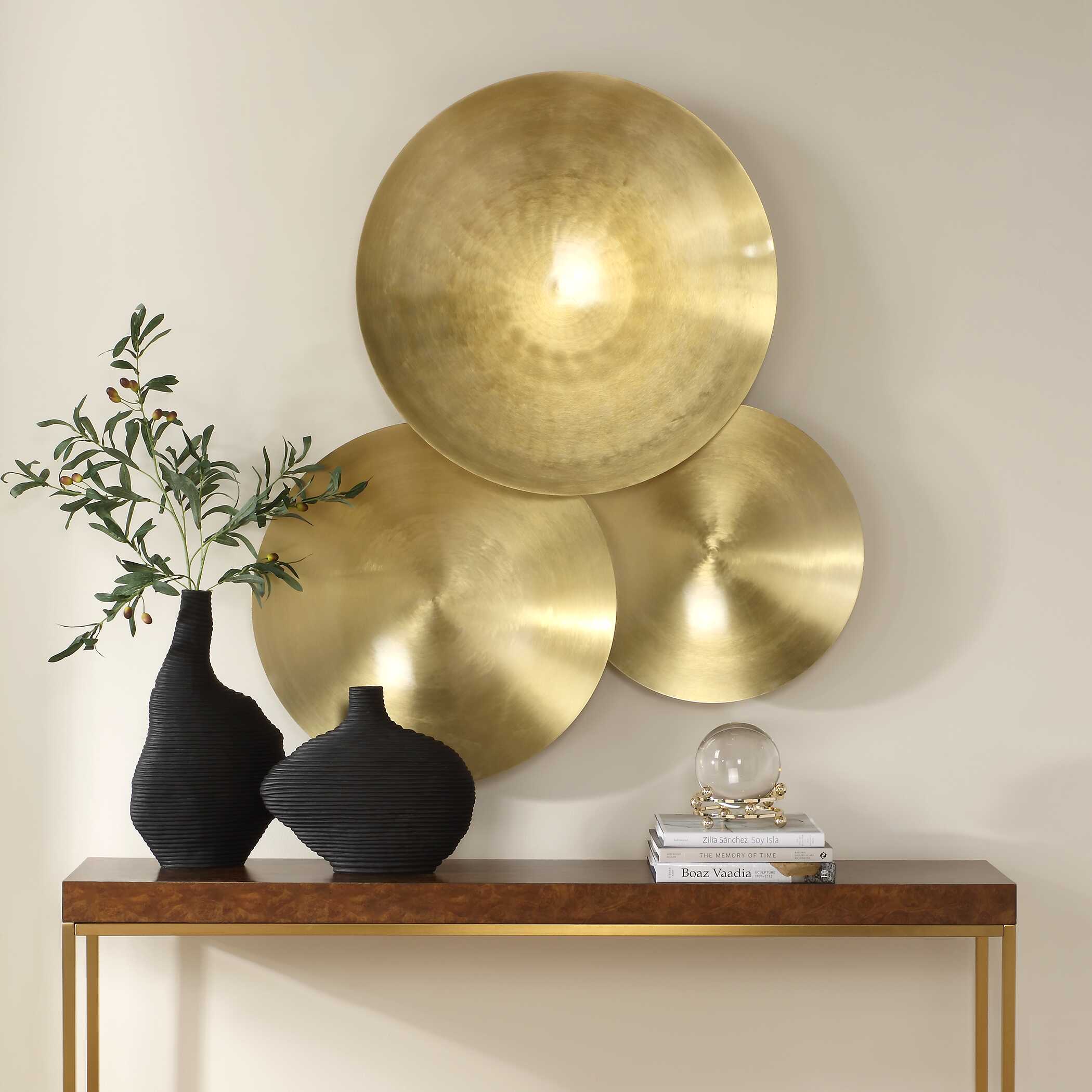 Cymbalic Round Brass Wall Art Set/3, Sculptural Wall Art by Uttermost, 27.5" width x 3.25" height x 27.5" depth View 2