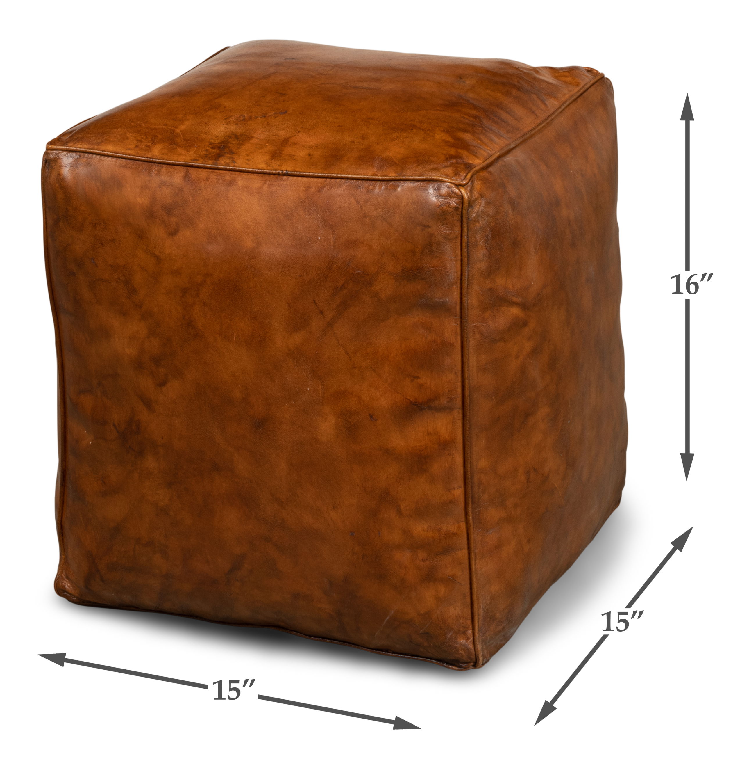 Sunday Afternoon Leather Cube,Natural, Seating by Sarreid, 15" length x 15" width x 16" height View 13