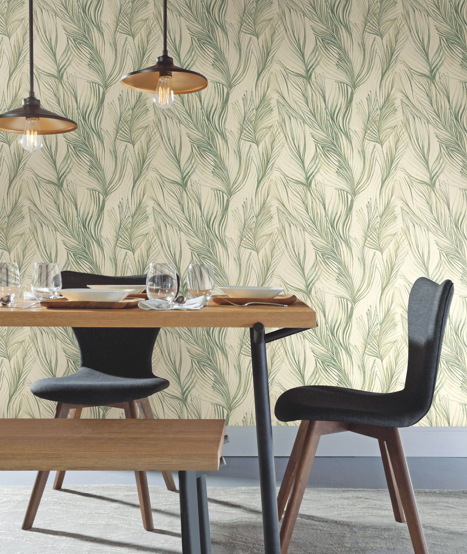 Peaceful Plume Green Wallpaper large image 