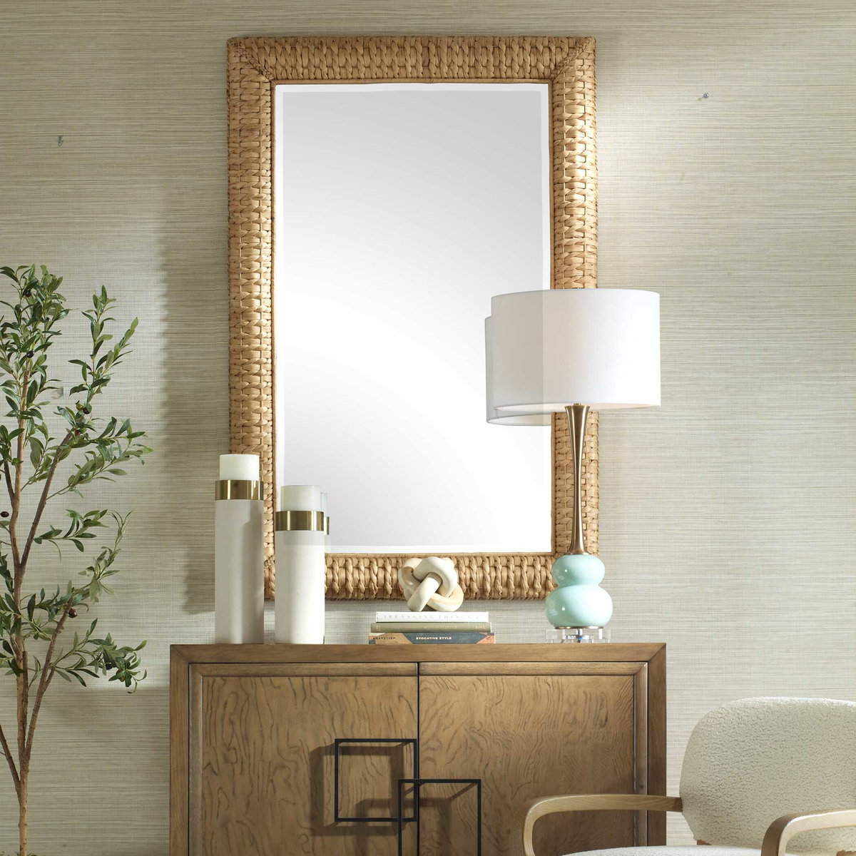 Twisted Seagrass Large Mirror, by Uttermost, 38" width x 58" height x 2.5" depth View 2