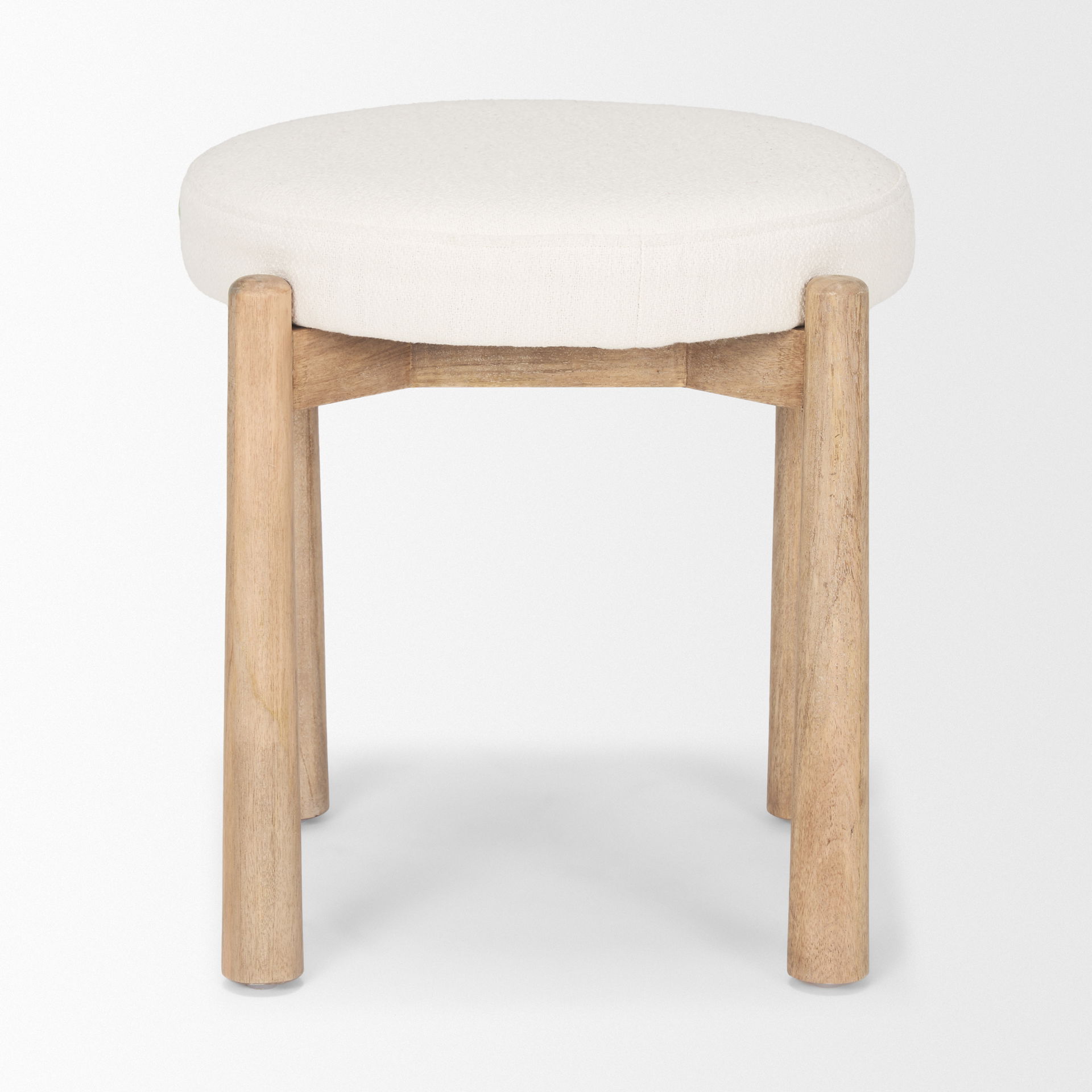 Shaiden Brown Wood with Cream Fabric Stool, Ottoman by Mercana, 21.5" length x 21.5" width x 19.5" height View 4