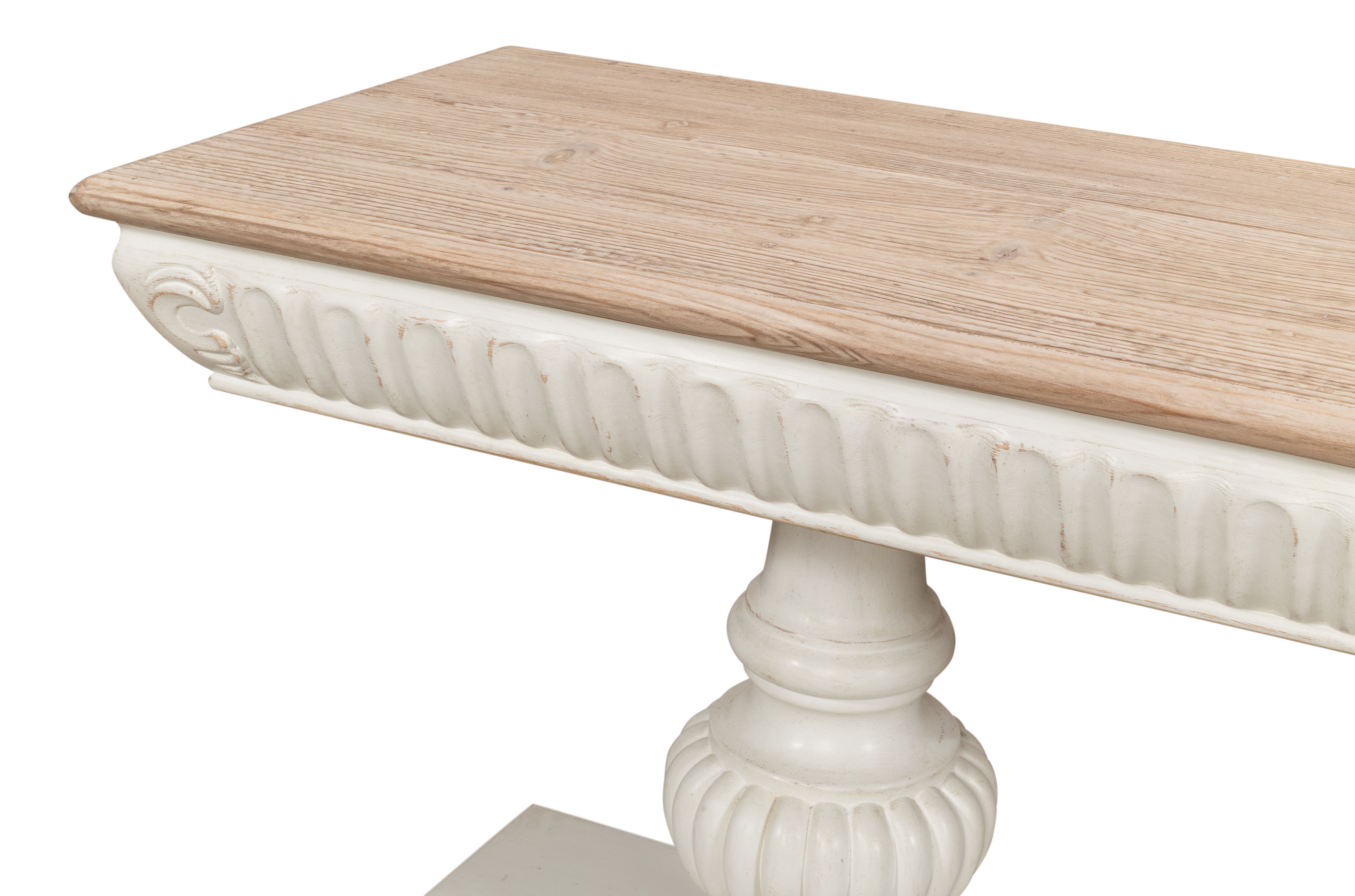 Hugo Console, Ant.White W/Natural Top, Console Table by Sarreid, 74" length x 20" width x 31" height View 5