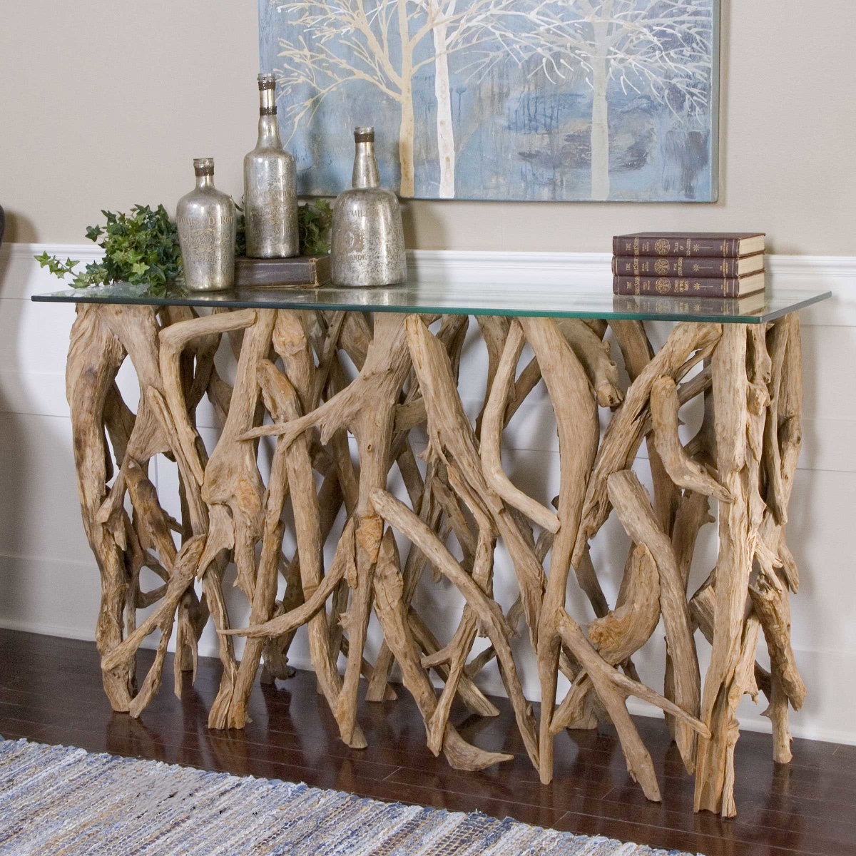Teak Wood Console, Console Table by Uttermost, 59" width x 34.6" height x 17.72" depth View 4