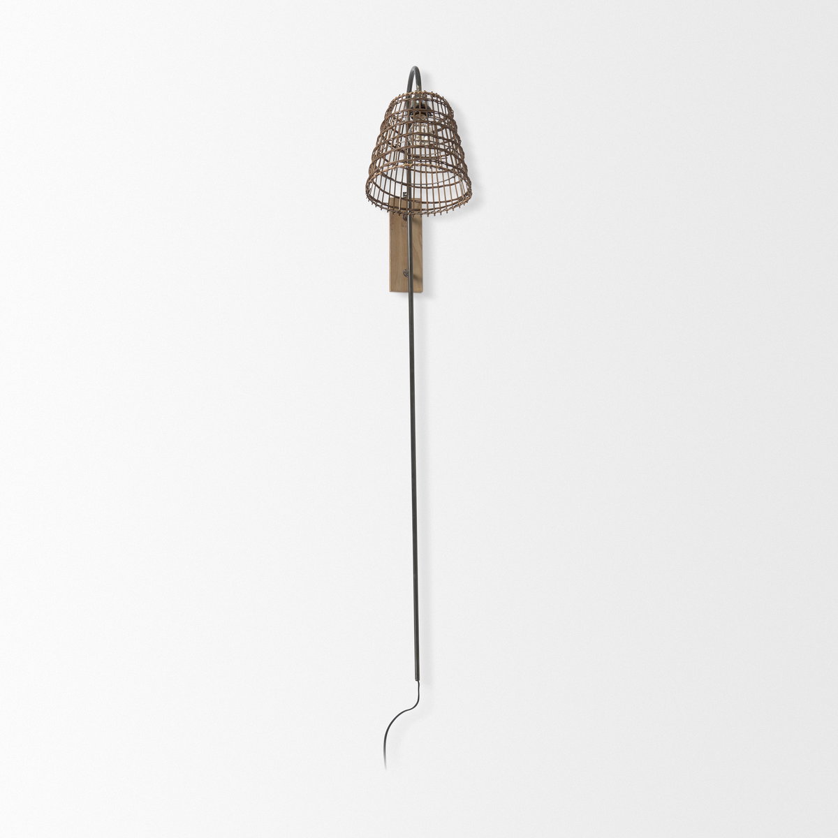 Kiley  Brown Woven Shade with Black Metal Wall Sconce, by Mercana, 27.95" length x 7.01" width x 15.55" height View 3
