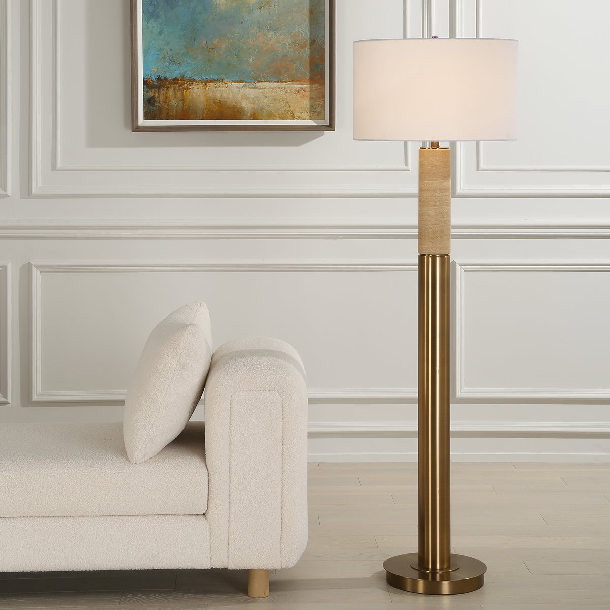 Knox Travertine Floor Lamp, by Uttermost, 1'8" width x 5'6" height x 1'8" depth View 2