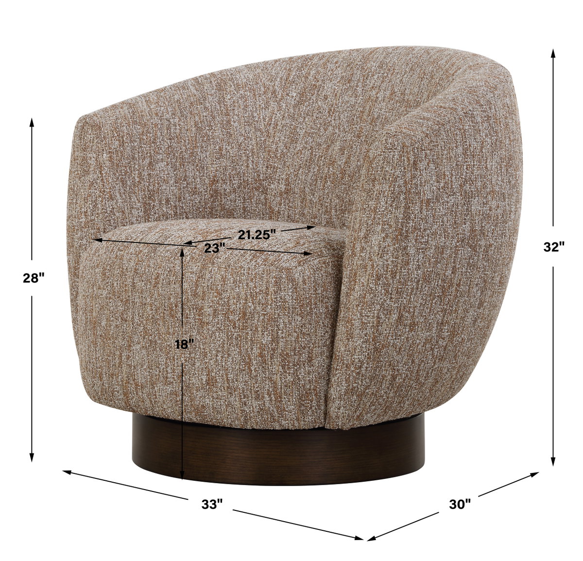 Dunes Fabric Swivel Chair, Accent Chair by Uttermost, 33" width x 32" height x 30" depth View 3