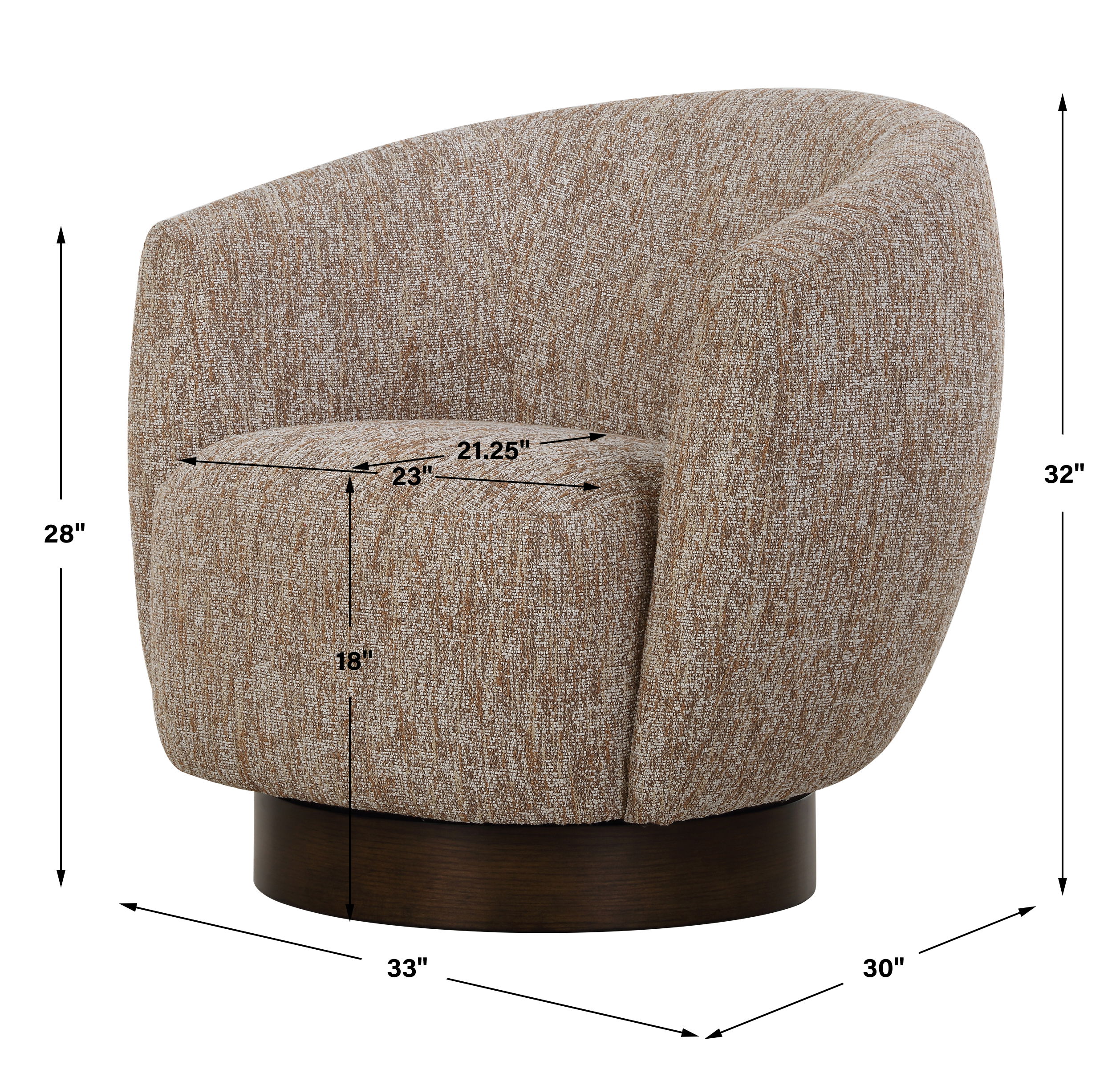 Dunes Fabric Swivel Chair, Furniture by Uttermost, 33" width x 32" height x 30" depth View 3