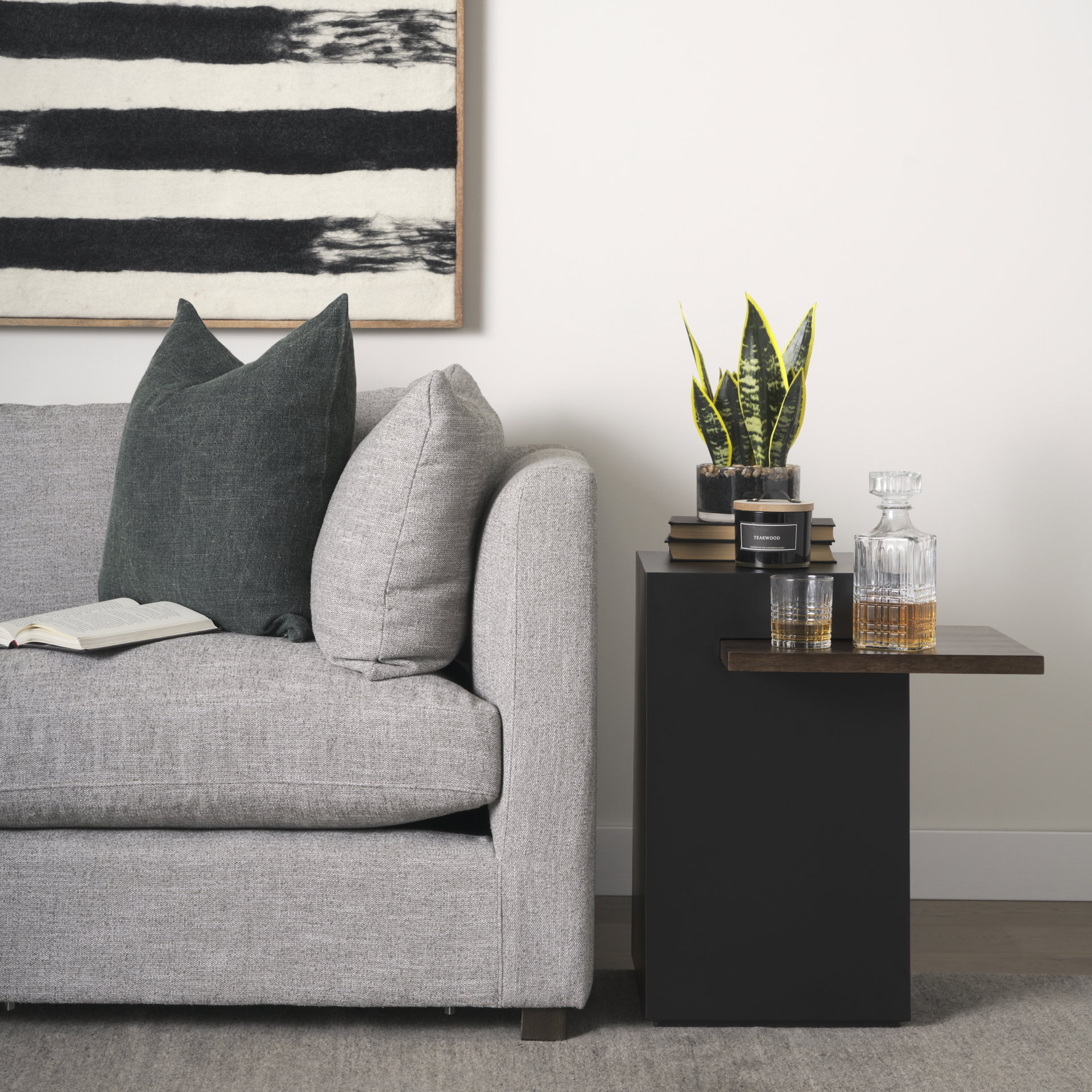 Charles Matte Black Metal with Wood Shelf Square Accent Table, Side & End Table by Mercana, 20" length x 20" width x 24" height View 2