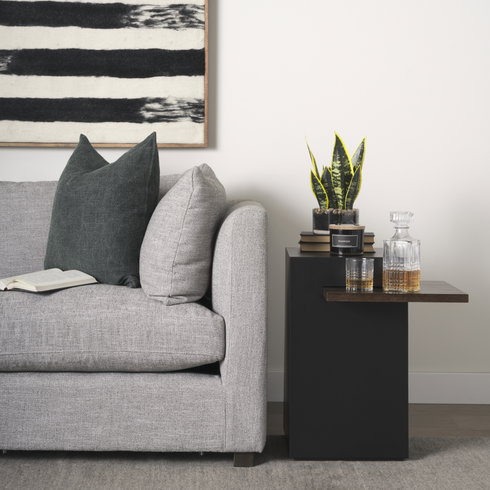 Charles Matte Black Metal with Wood Shelf Square Accent Table