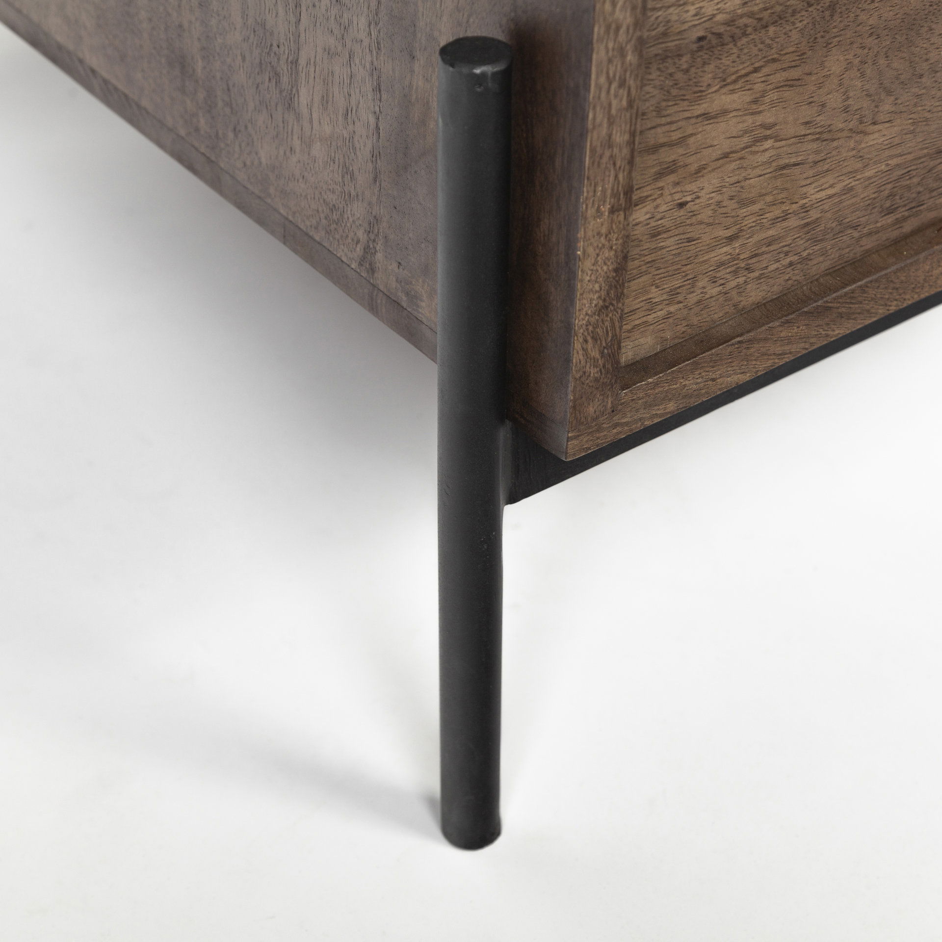 Glenn VII 56L x 22W Dark Brown Wood with Black Iron Frame, 3 Drawer Office Desk, by Mercana, 55.5" length x 22" width x 31" height View 12