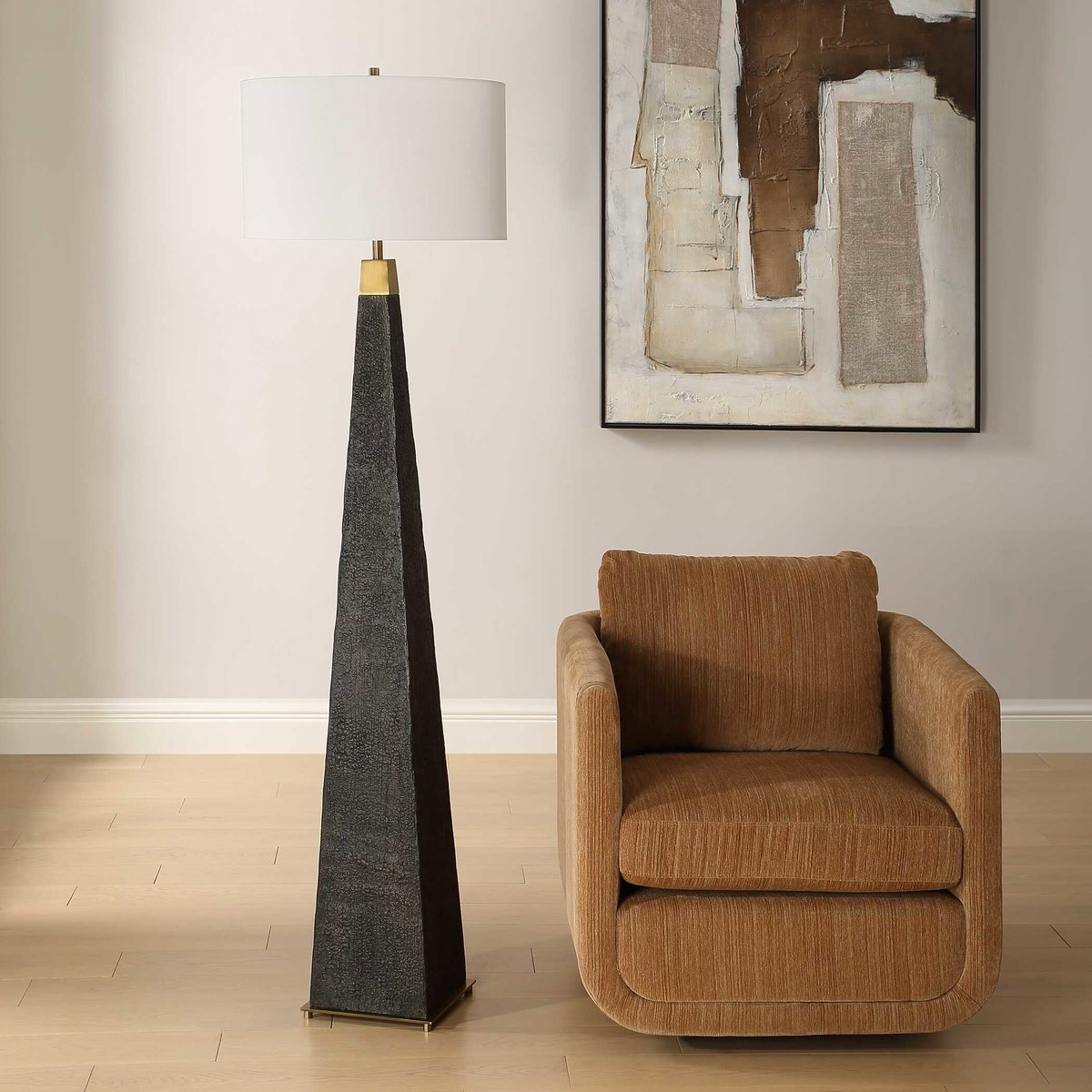 Lathey Tapered Floor Lamp, by Uttermost, 1'7" width x 5'8" height x 1'7" depth View 4