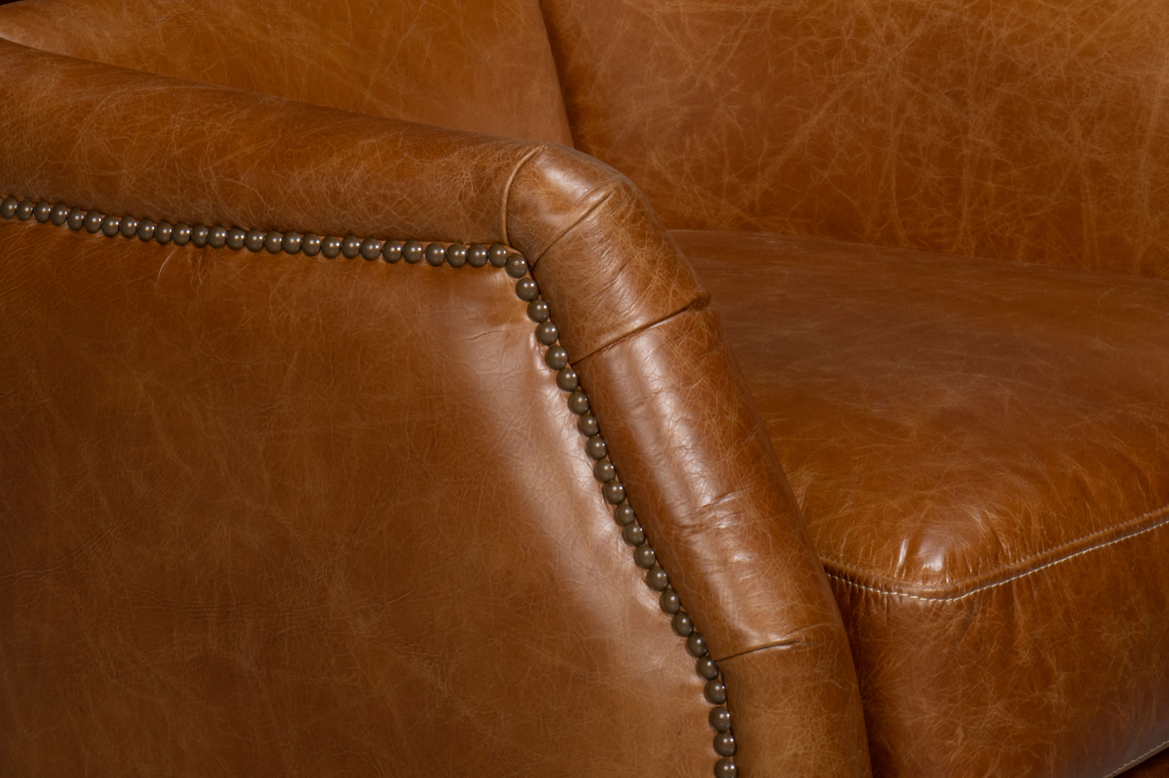 Baker Leather Swivel Chair, Cuba Brown, Seating by Sarreid, 31" length x 38" width x 38" height View 12
