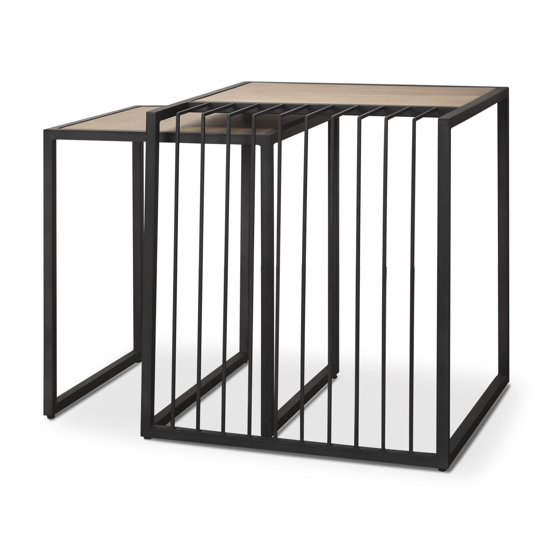 Miles Black Metal with Light Wood Nesting End/Side Table, Side & End Table by Mercana, 22" length x 22" width x 24" height View 1