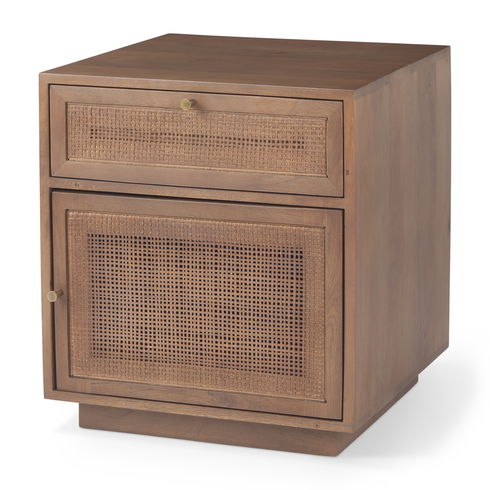 Grier Medium Brown Wood with Cane End Table