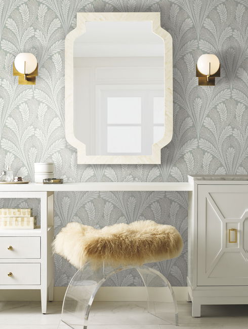 Shell Damask Green Wallpaper