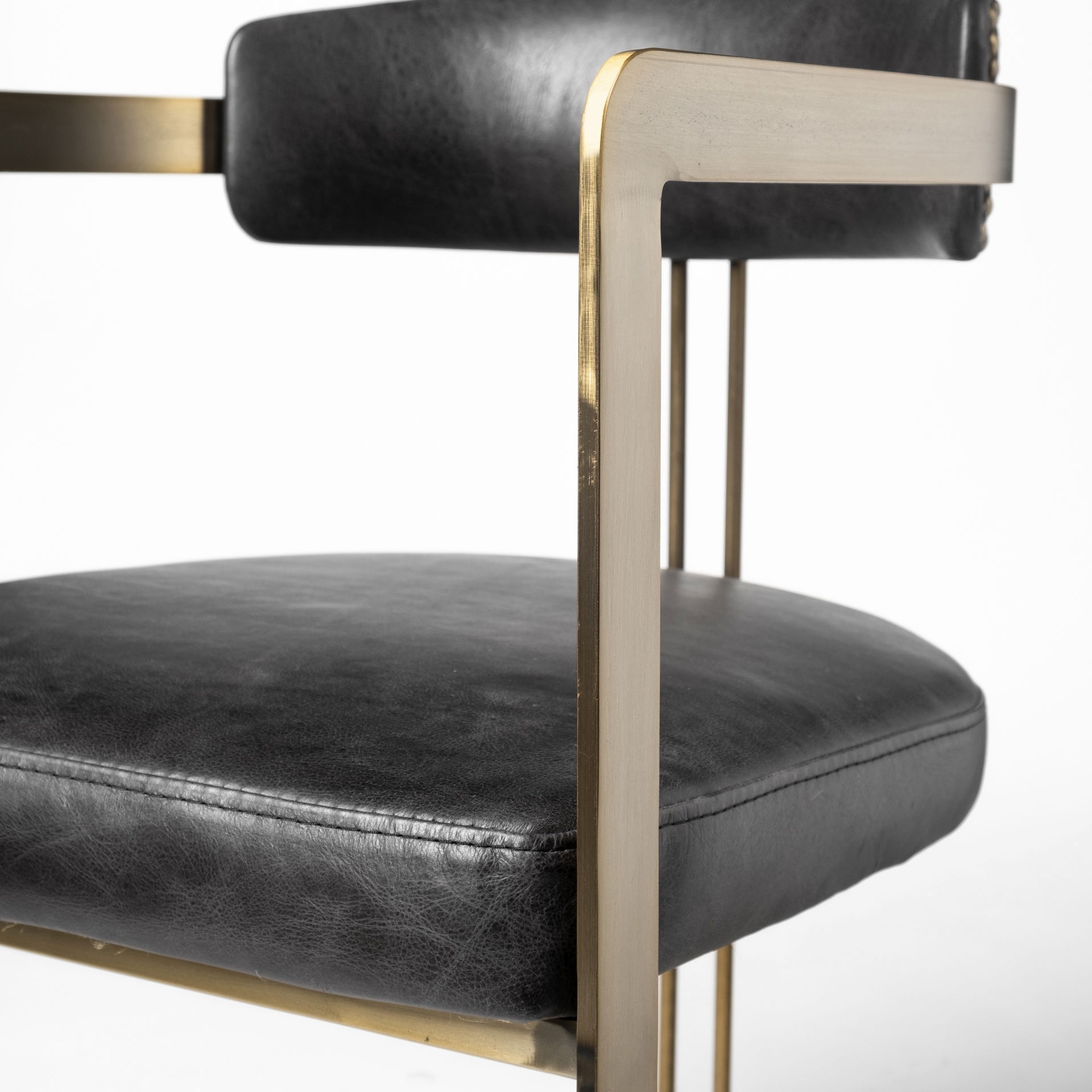 Hollyfield II 20.5L X 21.5W X 29.5H Black Leather Seat Gold Iron Frame Dining Chair large image 