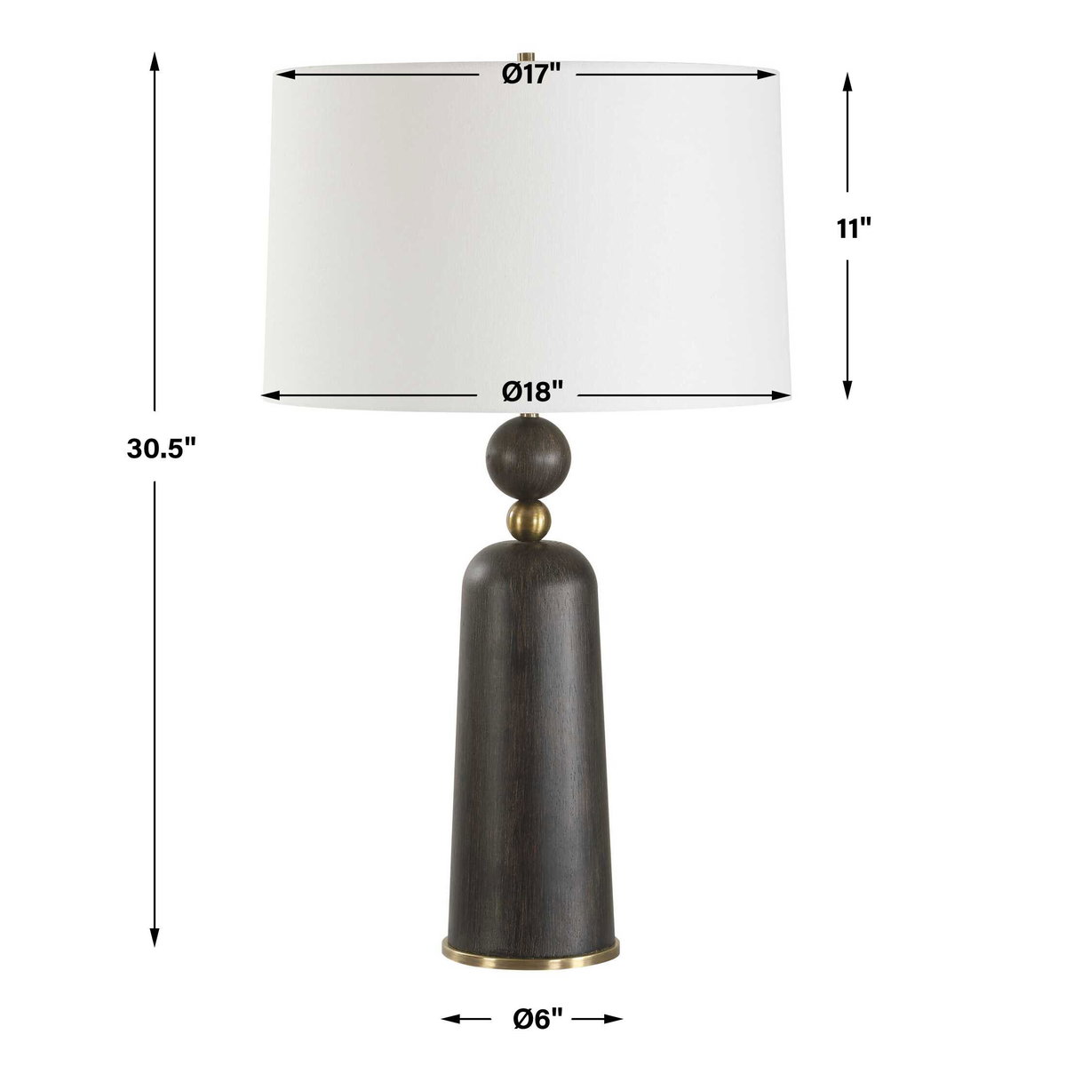 McQuinn Dark Walnut Table Lamp, by Uttermost, 1'6" width x 2'6.5" height x 1'6" depth View 3