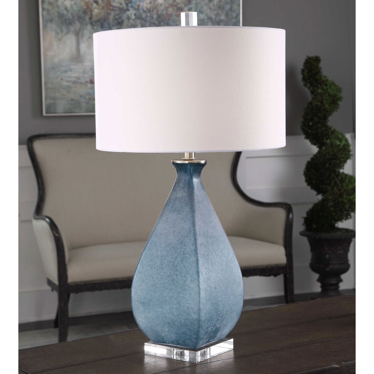 Atlantica Ocean Blue Lamp, Table Lamp by Uttermost, 16" width x 29.25" height x 16" depth View 5
