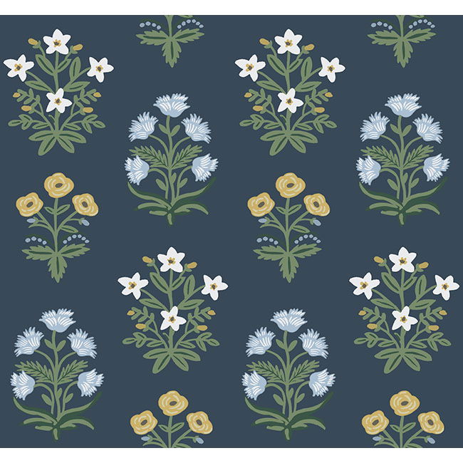 Mughal Rose Blue & Purple Wallpaper large image 