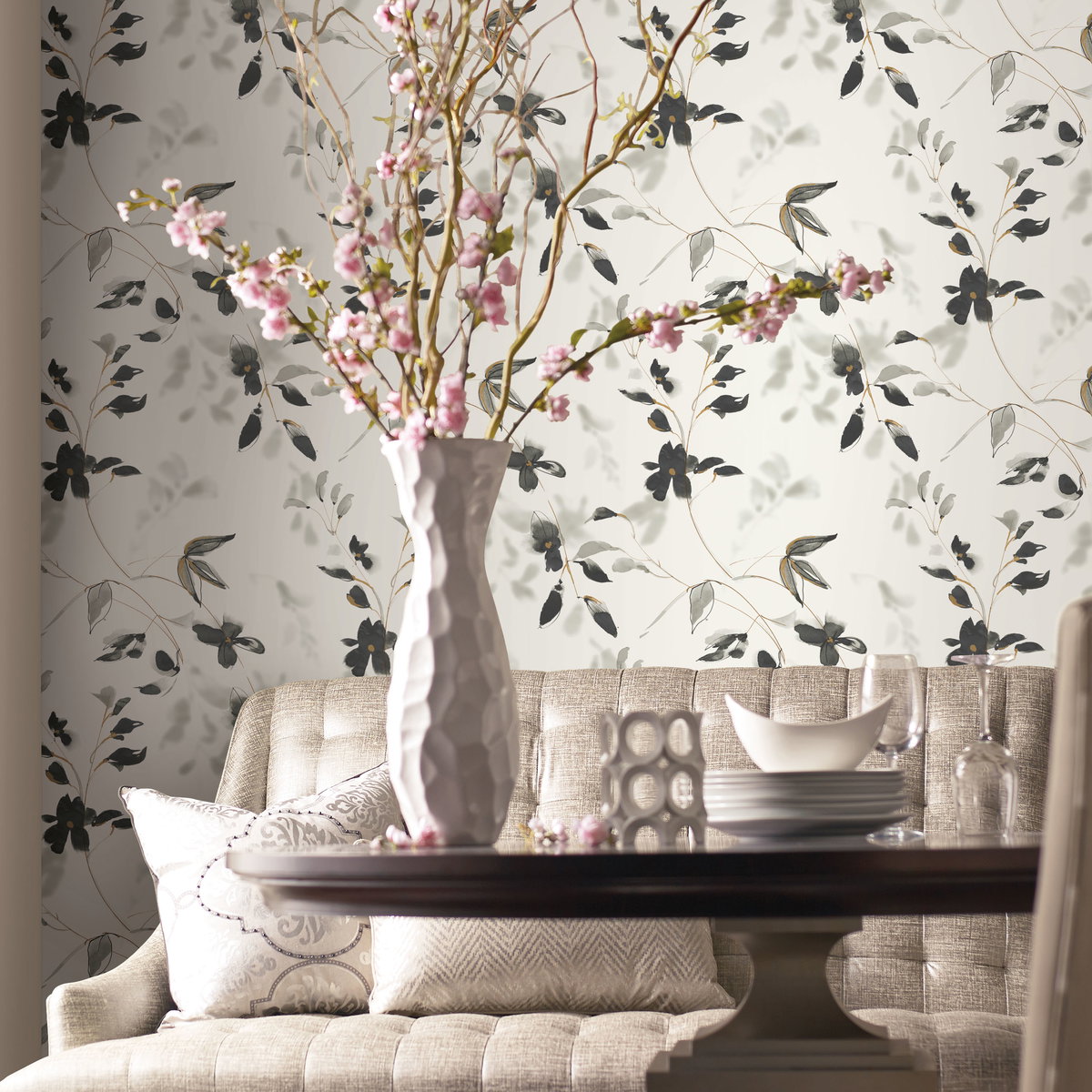 Linden Flower Black Peel & Stick Wallpaper, by York Wall, 20' length x 1'8.5" width x 0.02" depth View 2