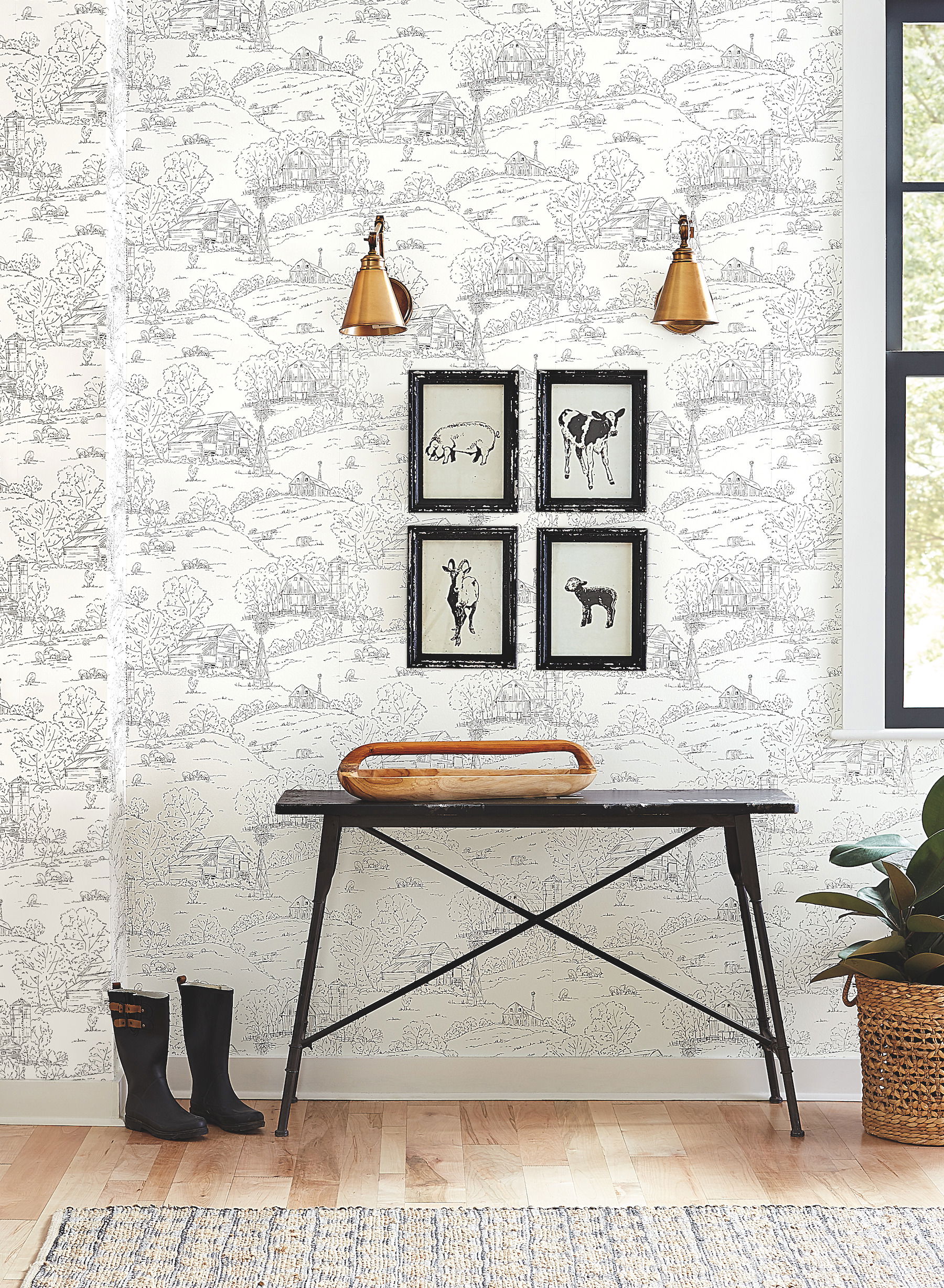 Pasture Toile Black & White Wallpaper large image 