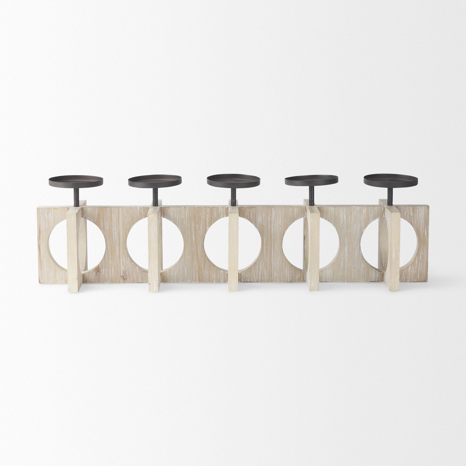 Cambie  Natural Wood with Black Metal Candle Holders large image 