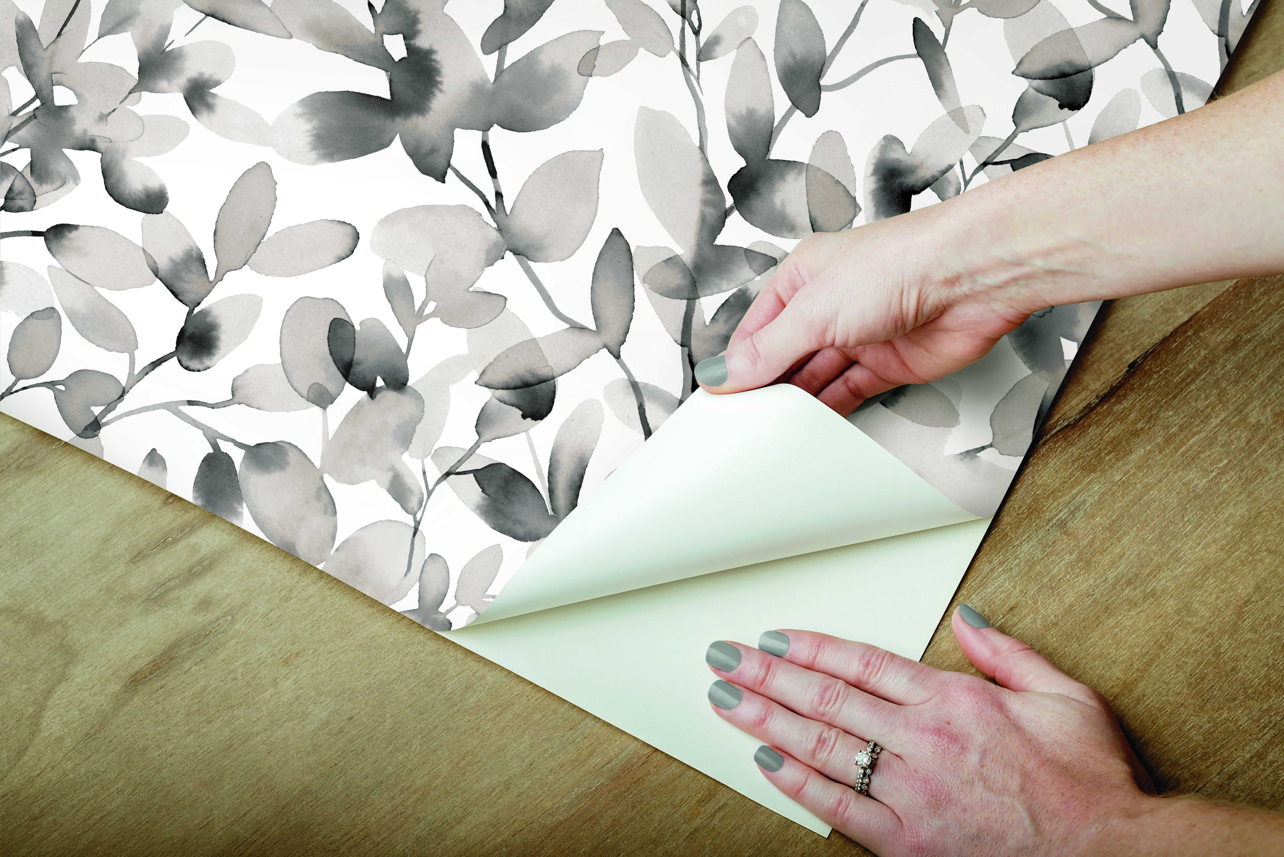 Botany Vines Grey Peel & Stick Wallpaper large image 